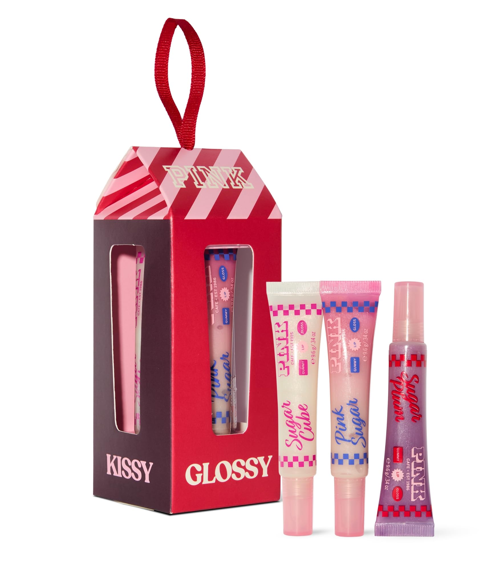 Conjunto de aceites labiales Victoria's Secret PINK en envase, regalo listo para lucir.