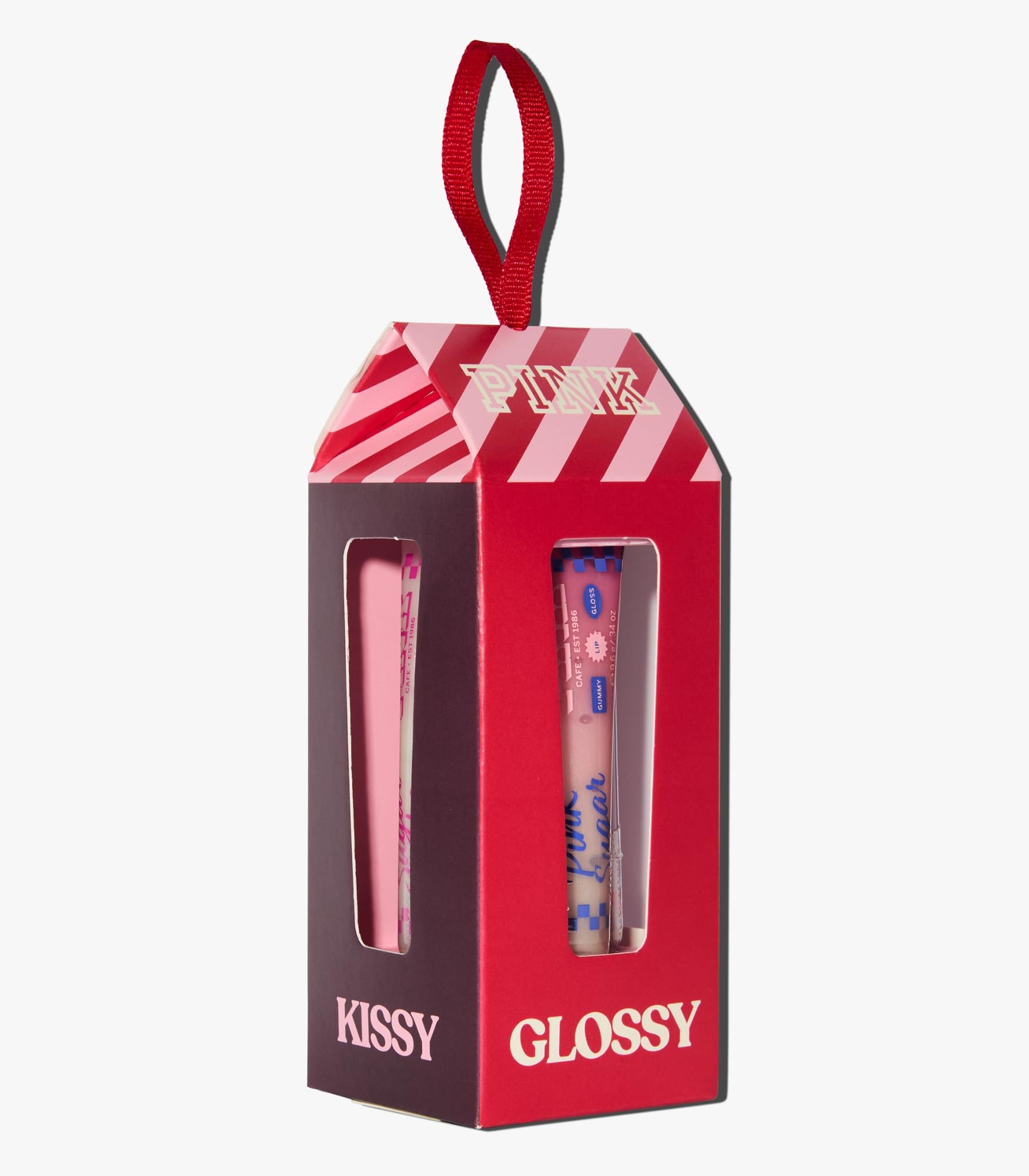 Aceite labial Victoria's Secret PINK sabor cereza en envase, brillo de color intenso.