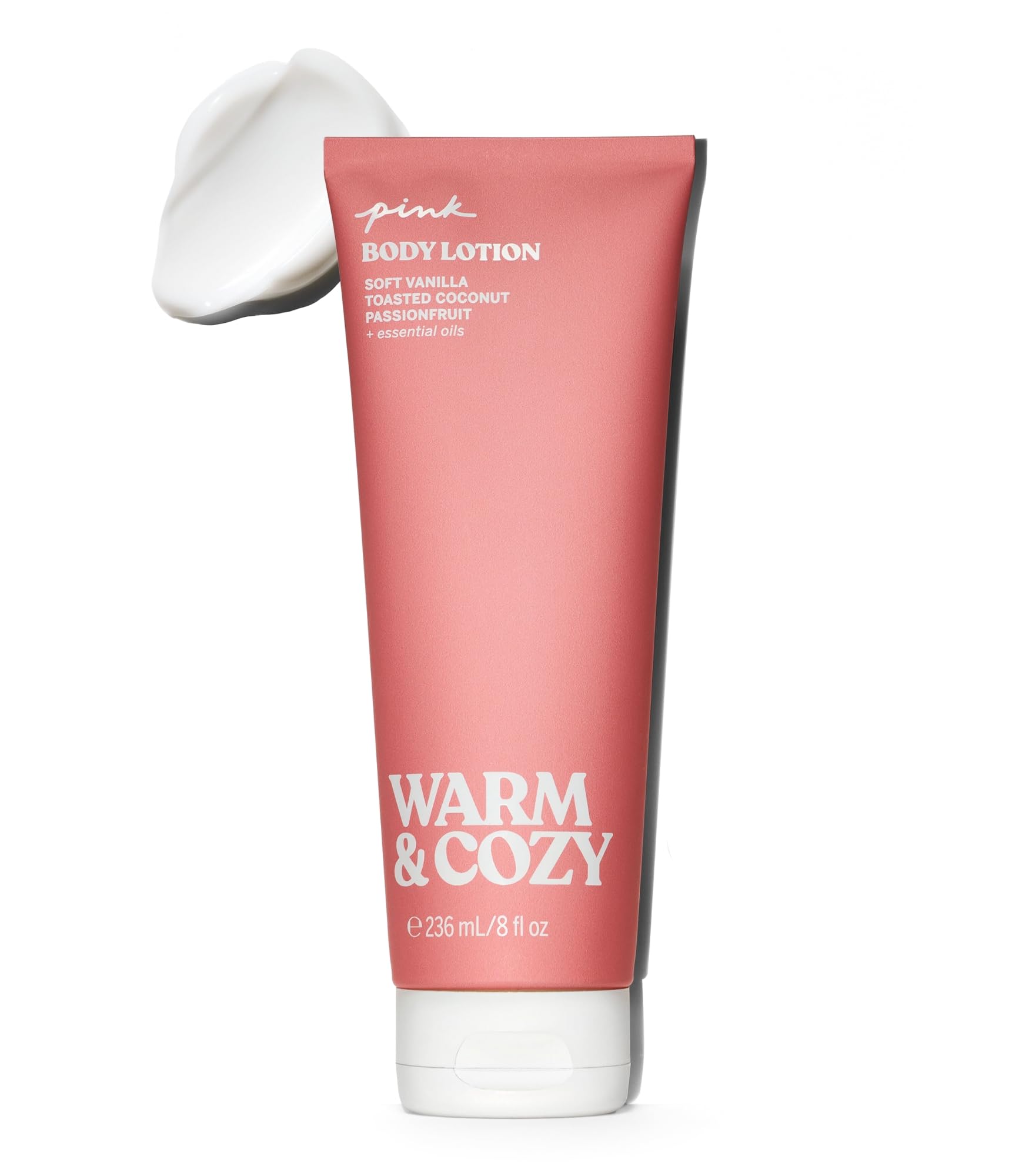 Victoria's Secret Pink Warm & Cozy, botella frontal, aroma reconfortante para uso diario.