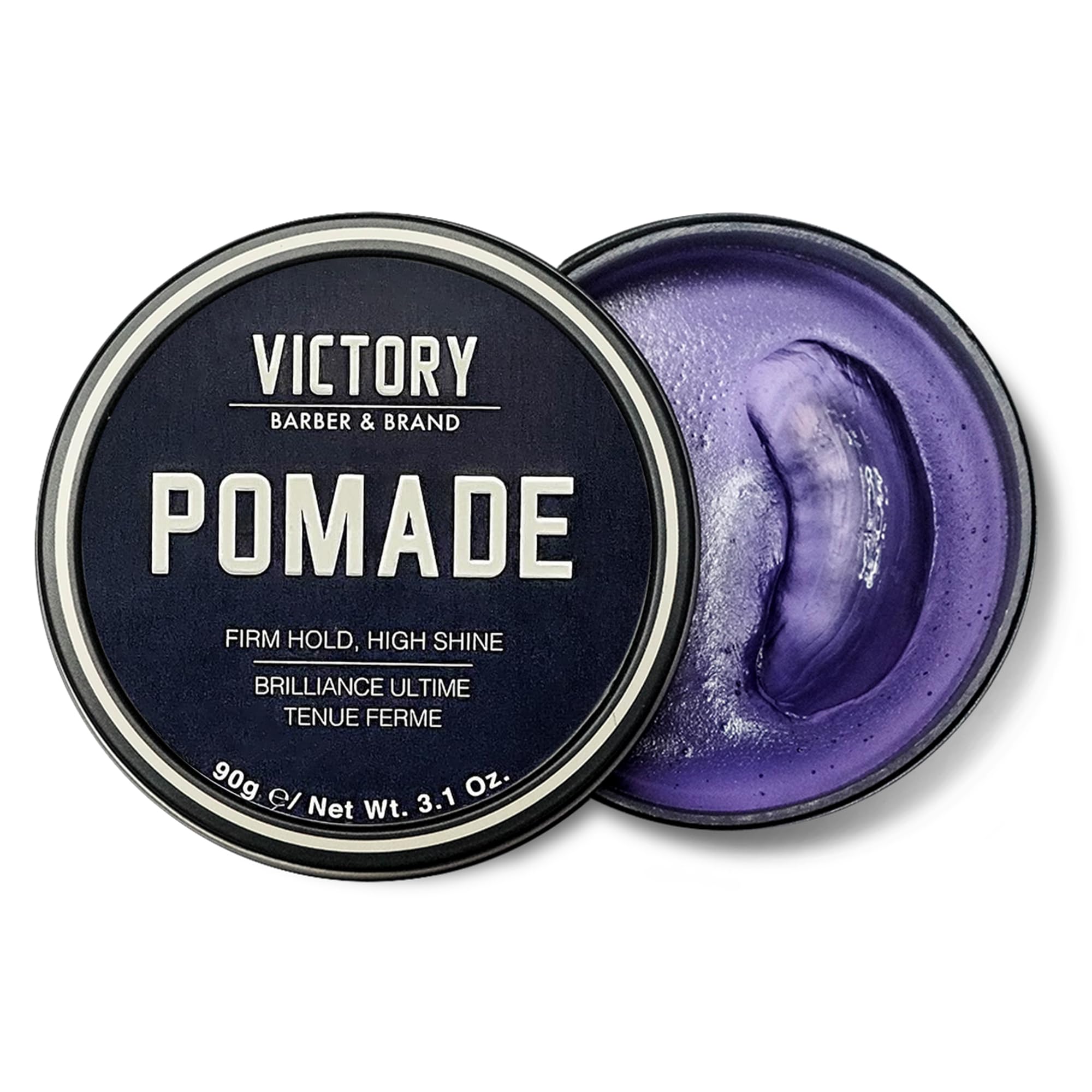 Pomada Victory Barber & Brand con brillo alto para un acabado pulido.