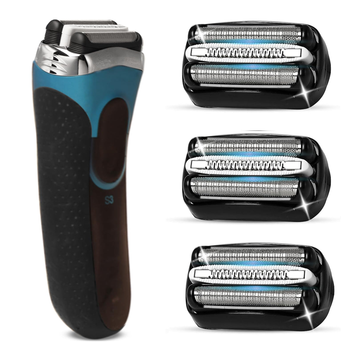 VIDSA 32B S3 replacement heads pack – close-up of three-in-one foils for smoother shave.