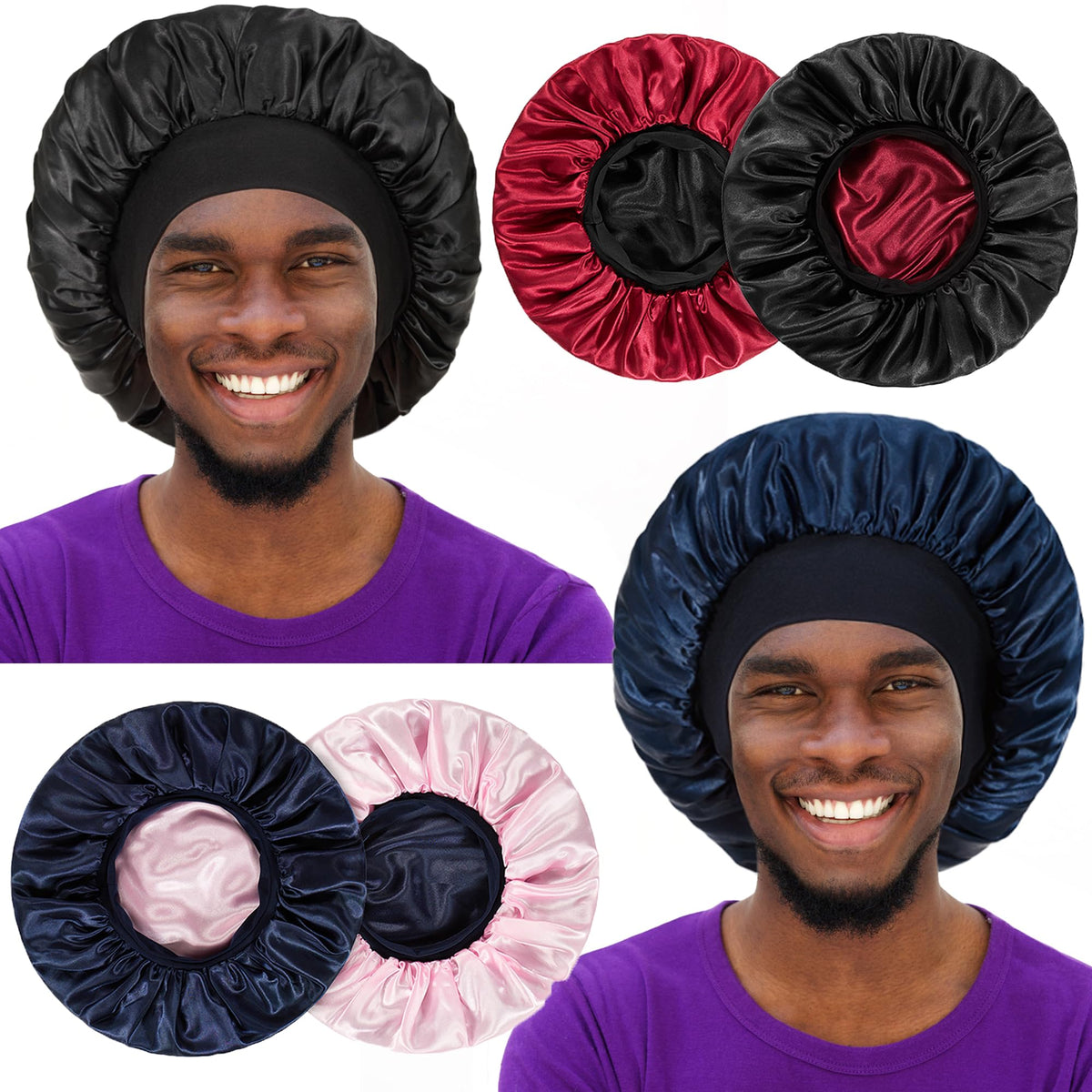 Vidsel bonete satinado reversible con banda ancha, cómodo y estable para dormir