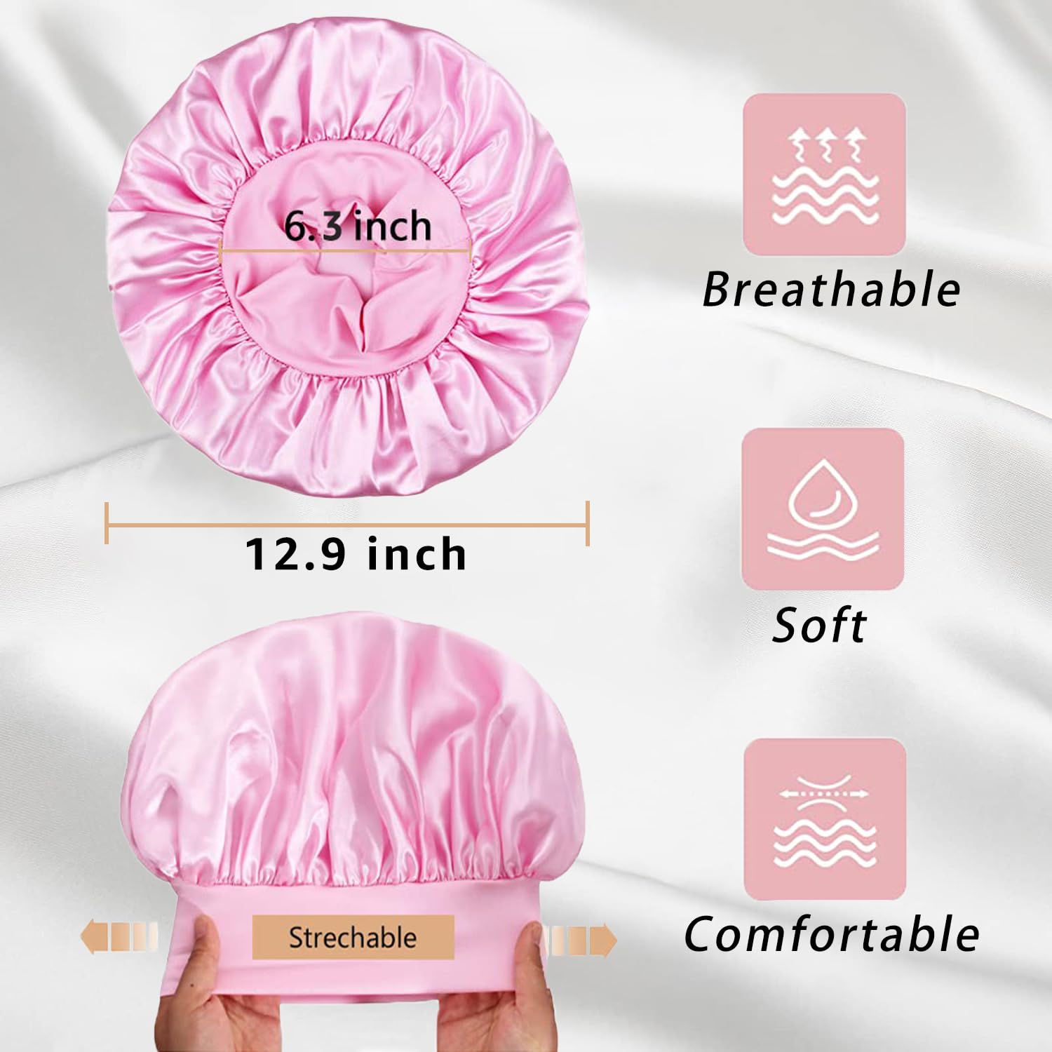 Detalle de tejido satinado Vidsel, suave para cabello sin frizz.
