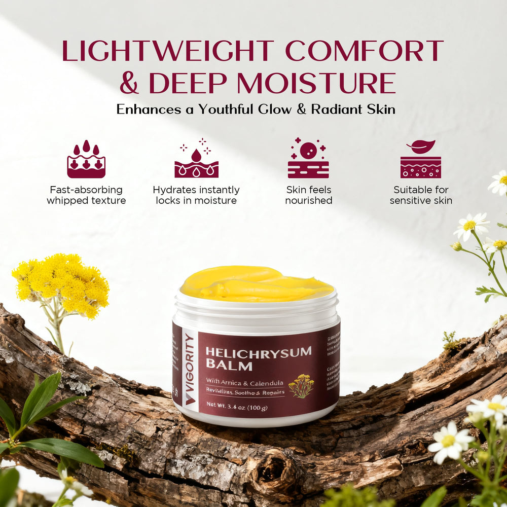 Vigority balsamo helichrysum - aplicacion rapida para soporte diario de piel delicada.