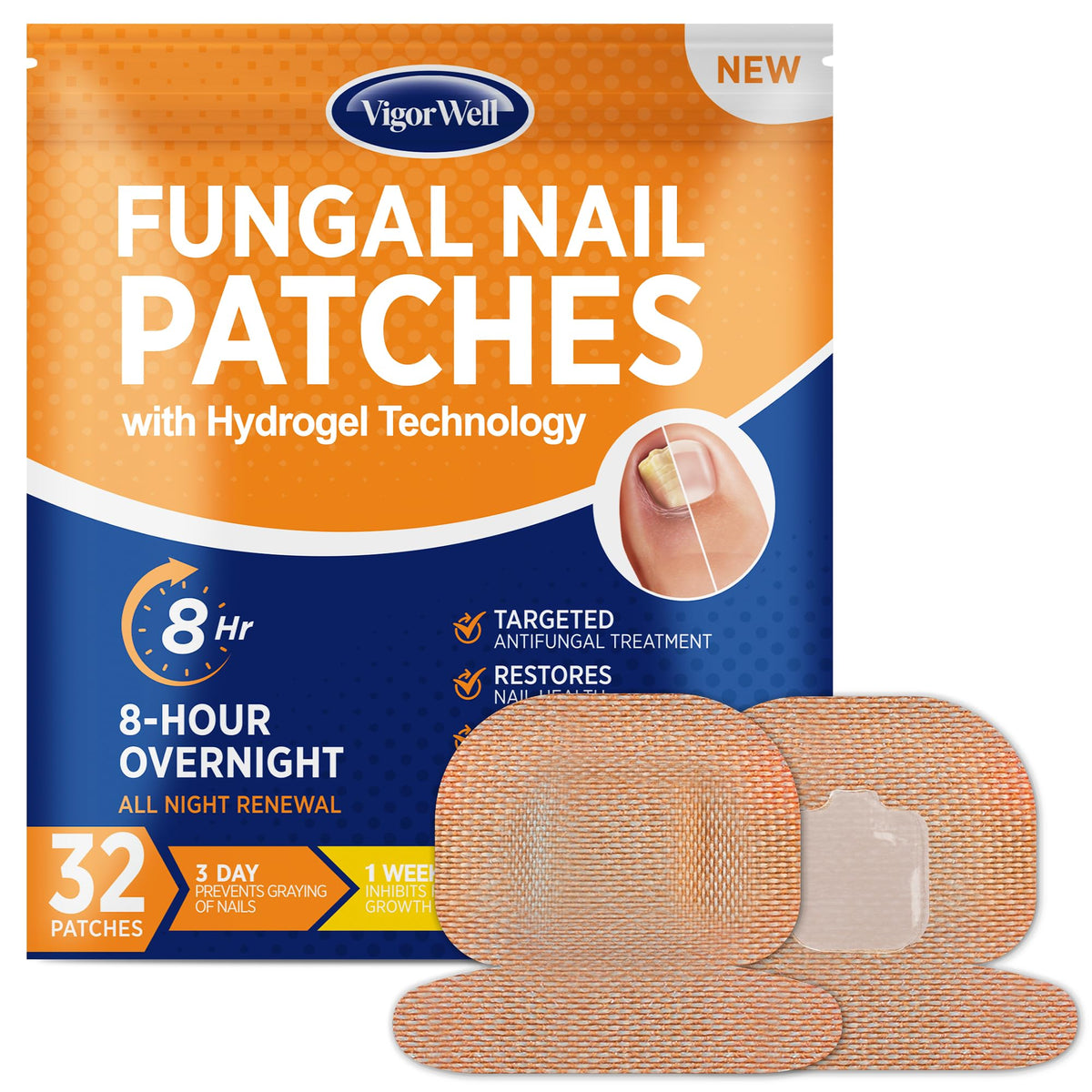 VigorWell parches hidrogel para uñas discretos, reparación nocturna para uñas dañadas.