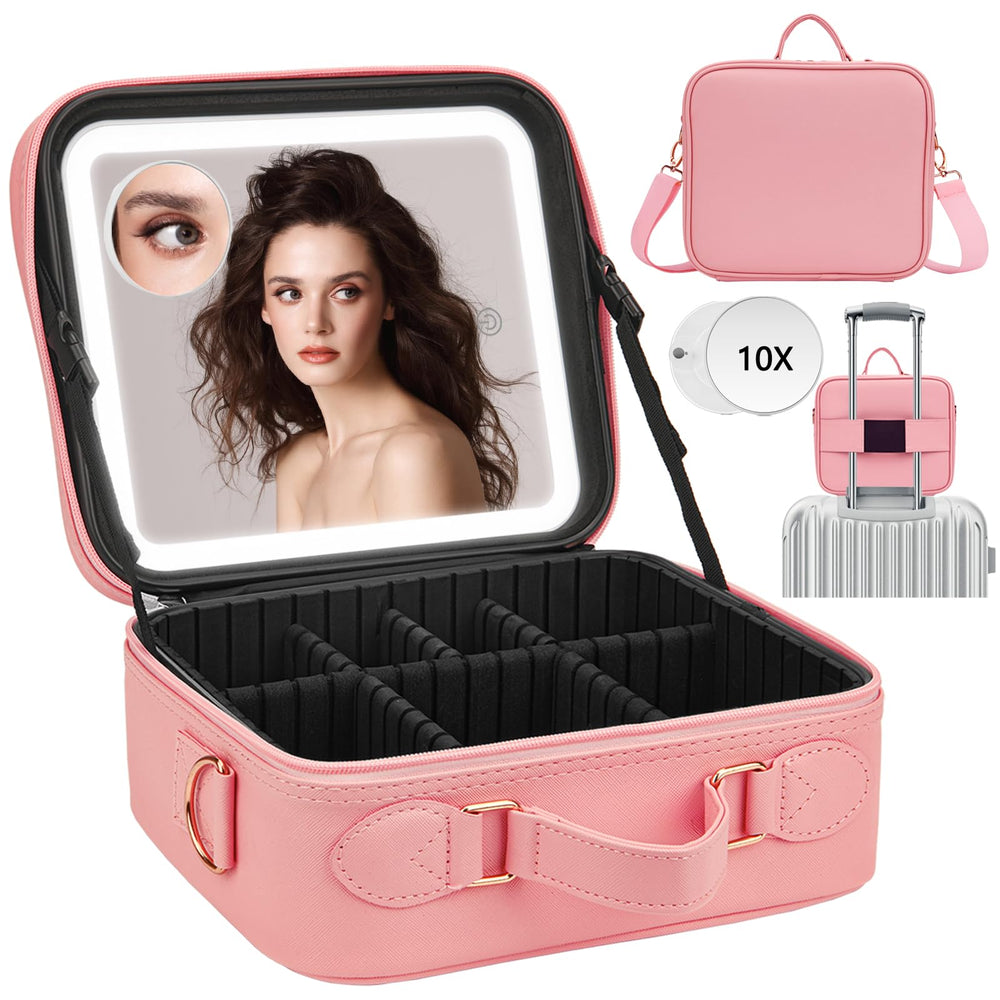 ViKert bolso de maquillaje de viaje con espejo iluminado para retoques sobre la marcha.