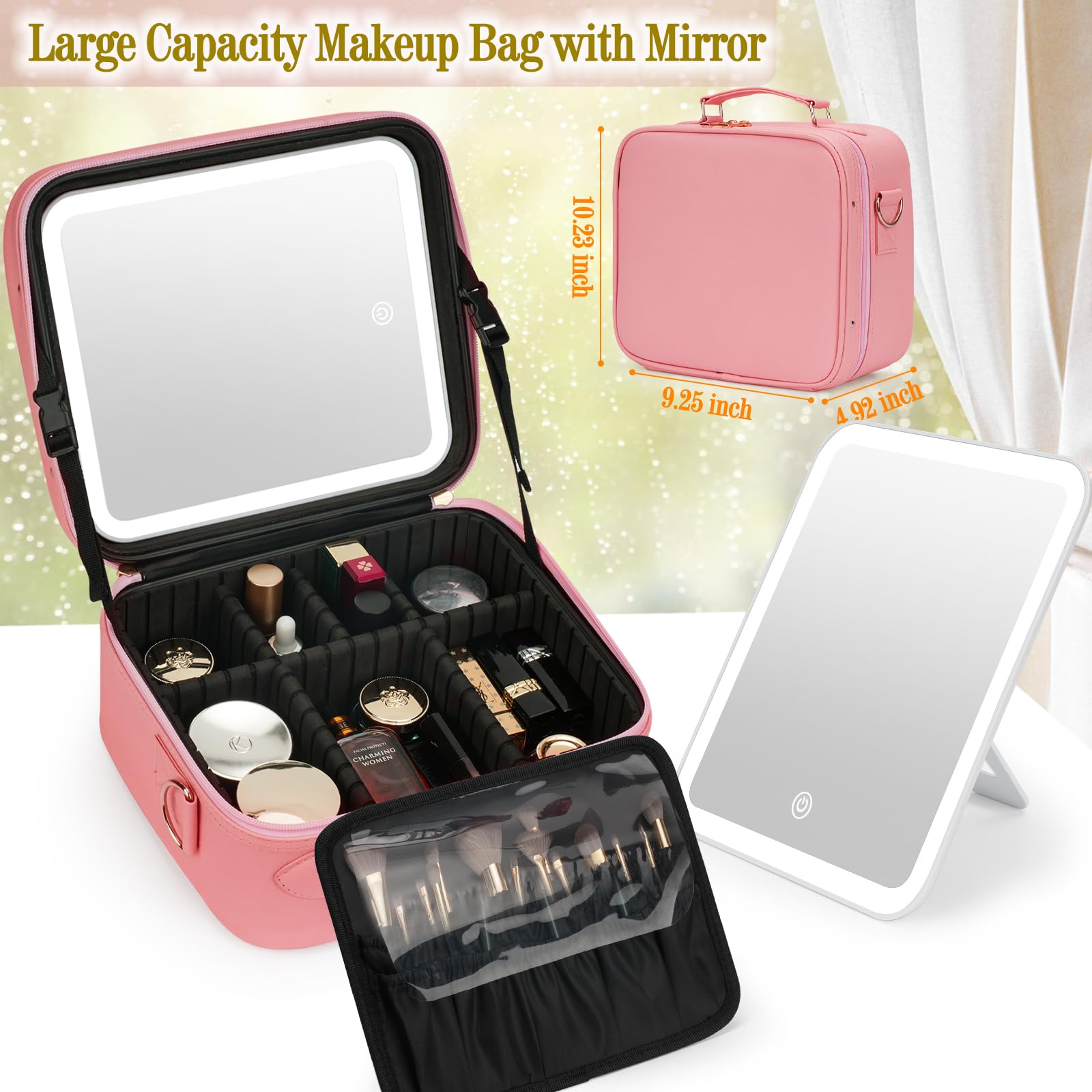 ViKert estuche de maquillaje de viaje con divisores ajustables para organizar cosméticos eficientemente.