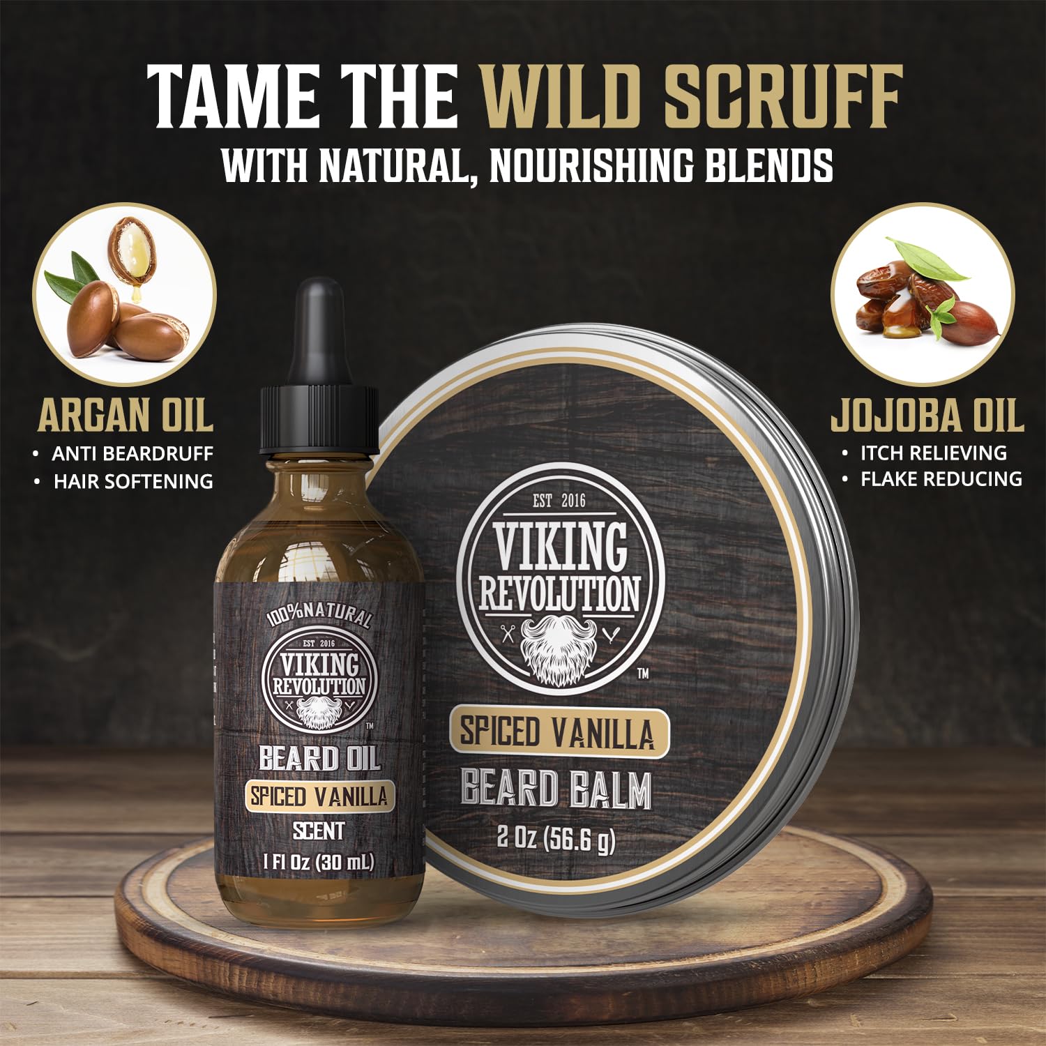 Aplicación diaria de aceite Viking Revolution para barba nutrida y suave.