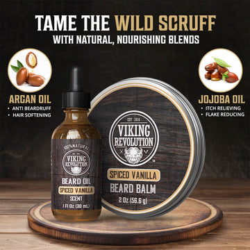 Aplicación diaria de aceite Viking Revolution para barba nutrida y suave.