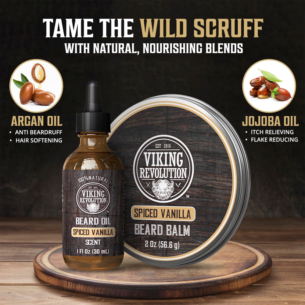 Aplicación diaria de aceite Viking Revolution para barba nutrida y suave.