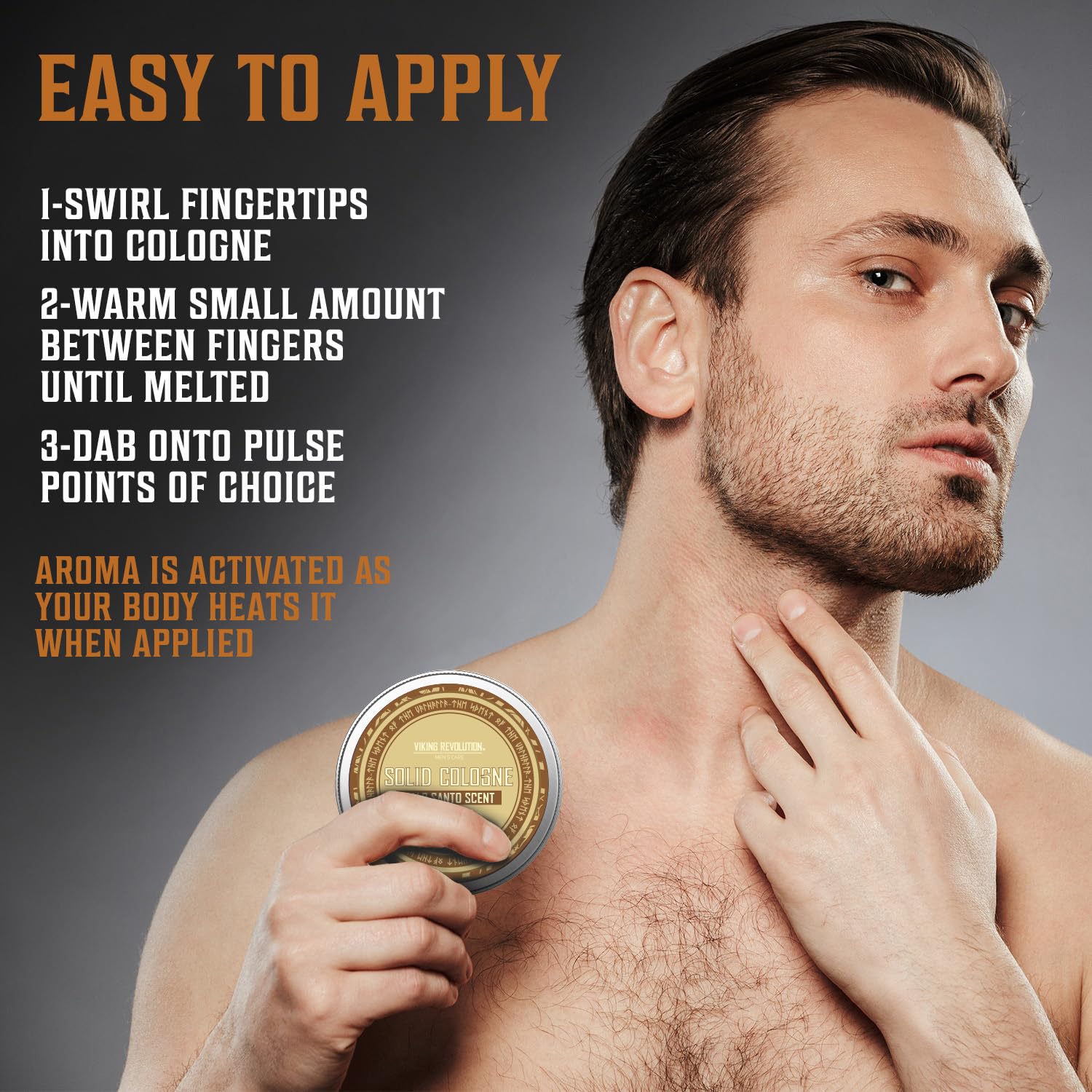 Viking Revolution aplicación suave en cuello y muñecas para aroma sutil.