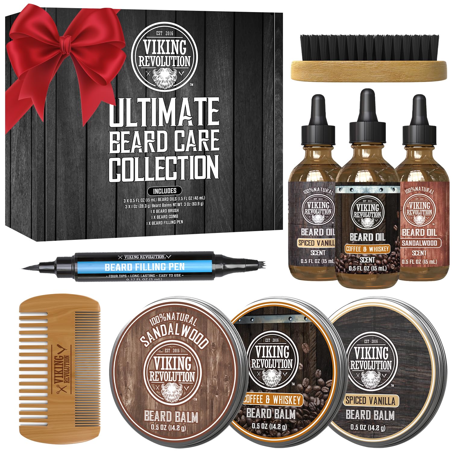 Viking Revolution kit barba aceites sándalo para hidratación suave.