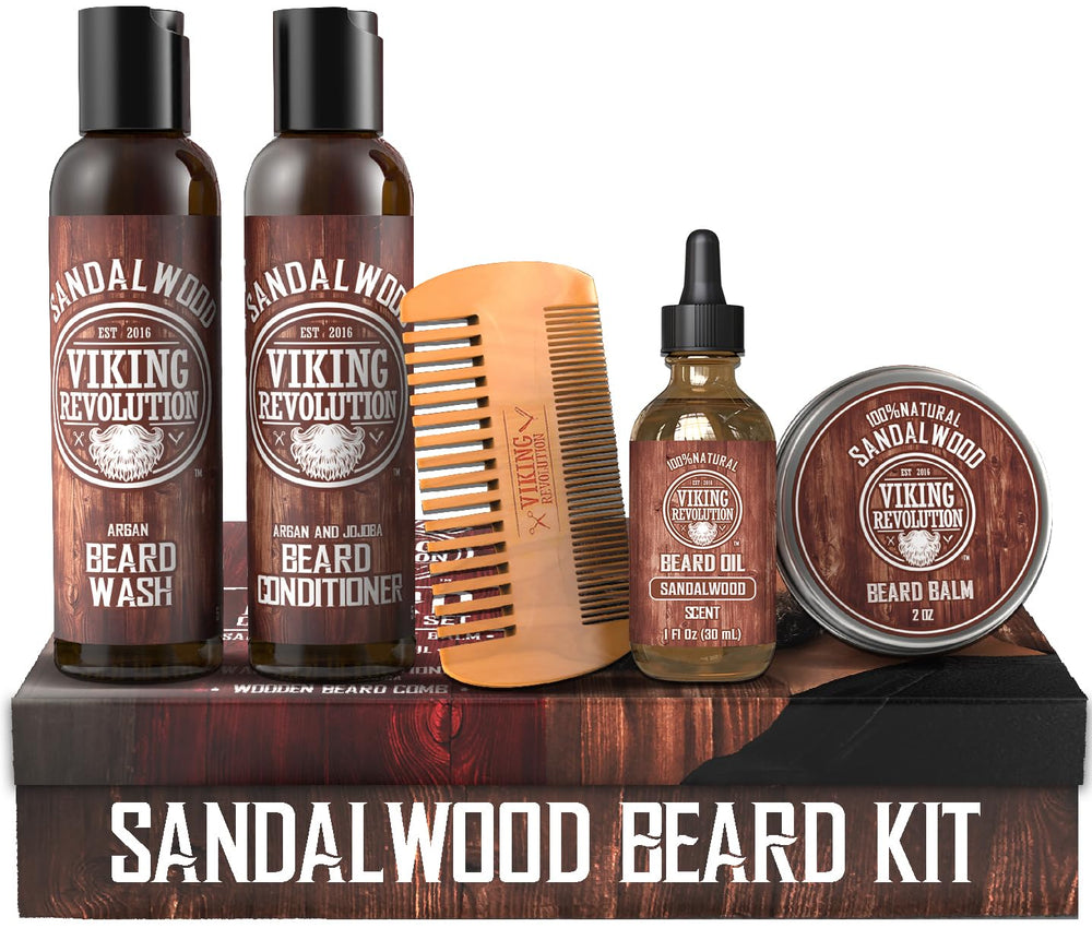 Barba Viking Revolution: lavado de barba, botella con aroma a sándalo para limpieza suave.