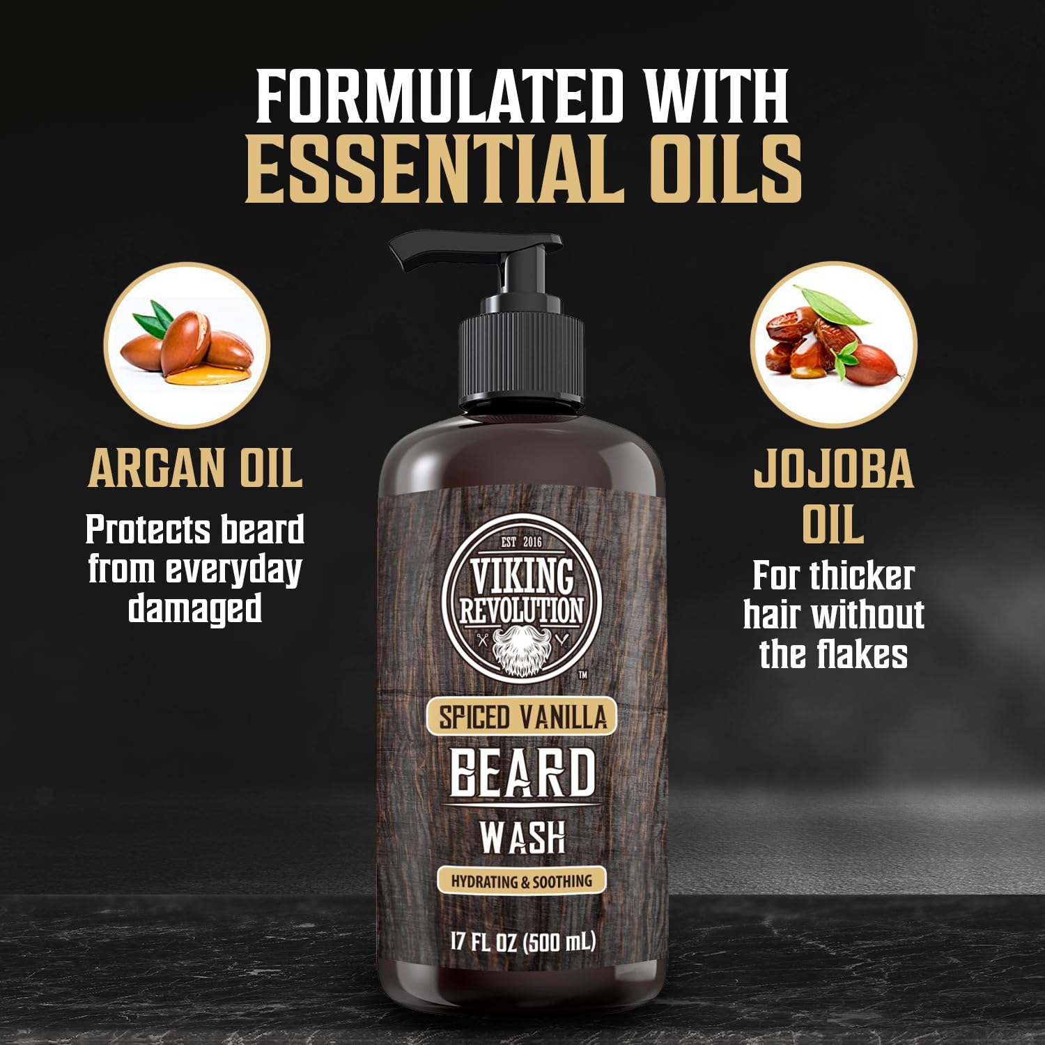 Huile d’argan et jojoba dans le shampoing barbe, pour hydratation durable.