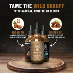 Viking Revolution Sea Salt beard oil bottle with label emphasizing refreshed, healthier-looking beard