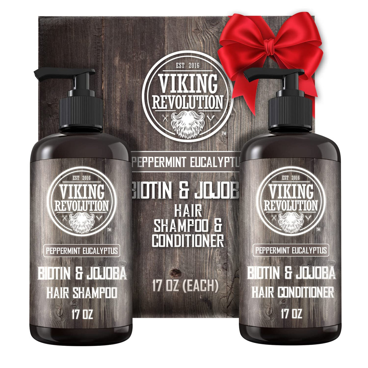 Viking Revolution Biotin champú para hombre, botella, ofrece frescura con eucalipto y menta.