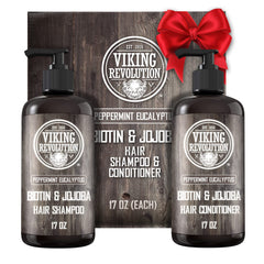 Viking Revolution Biotin champú para hombre, botella, ofrece frescura con eucalipto y menta.