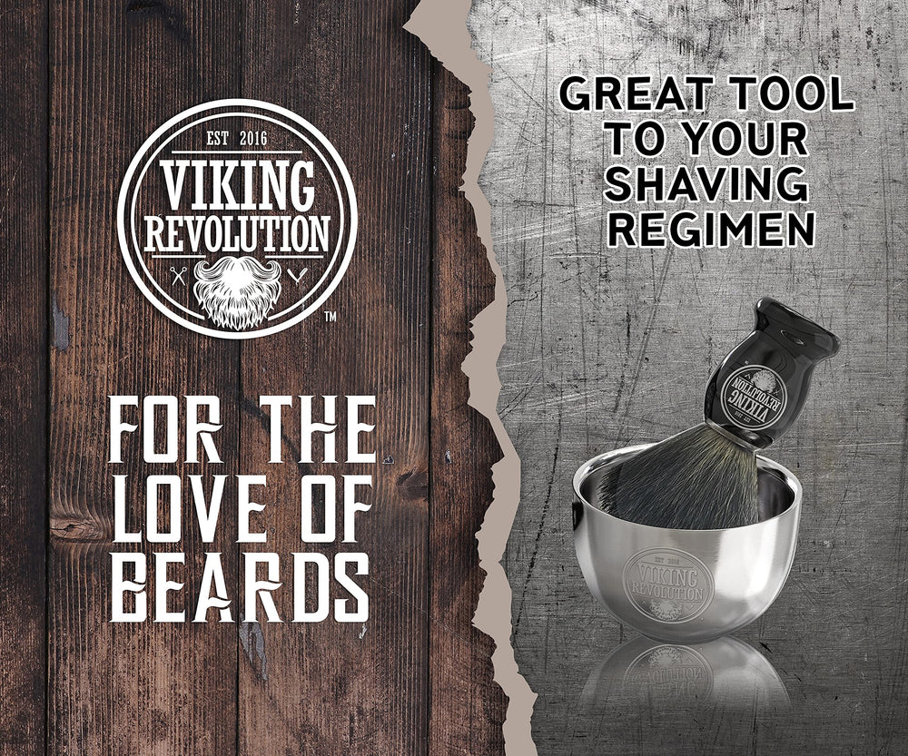 Brocha de tejón junto al tazón Viking Revolution para afeitado preciso