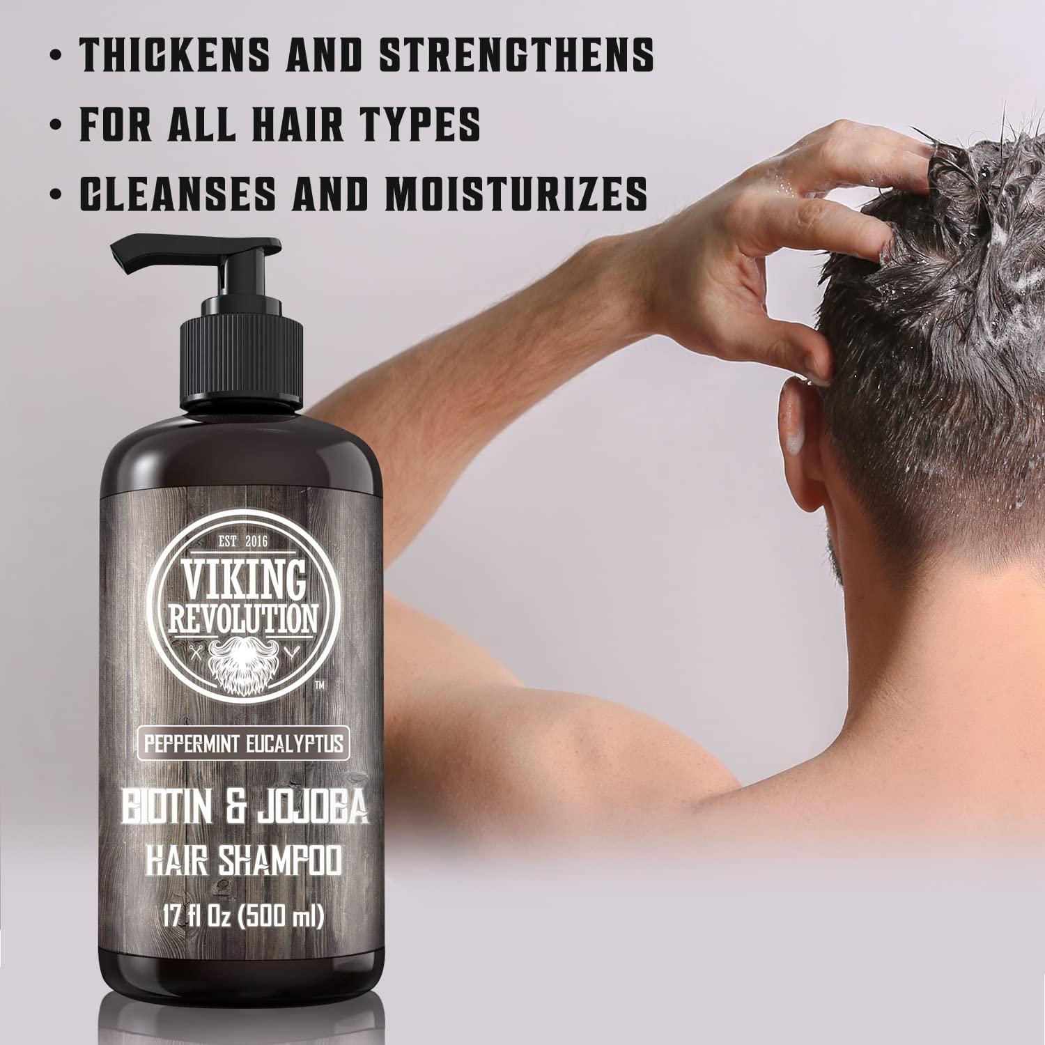 Viking Revolution champú Biotín para hombres, aceites jojoba y oliva proporcionan hidratación profunda.