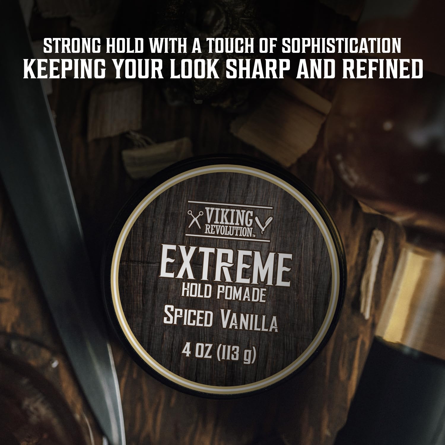Envase de 4oz de Viking Revolution pomada, compacto para llevar y usar cada día.