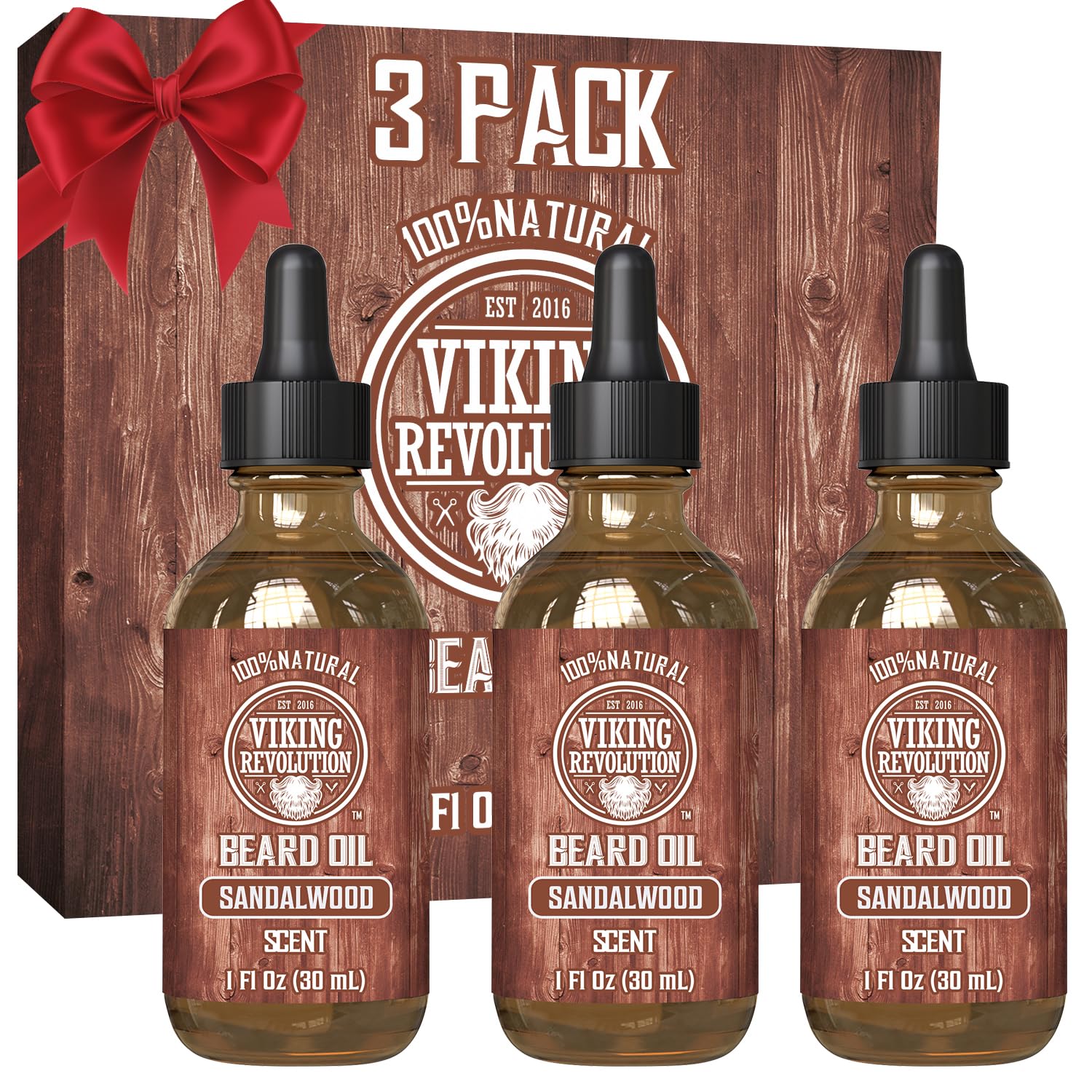 Viking Revolution huile barbe santal 3-pack — parfum durable et hydratation longue durée.