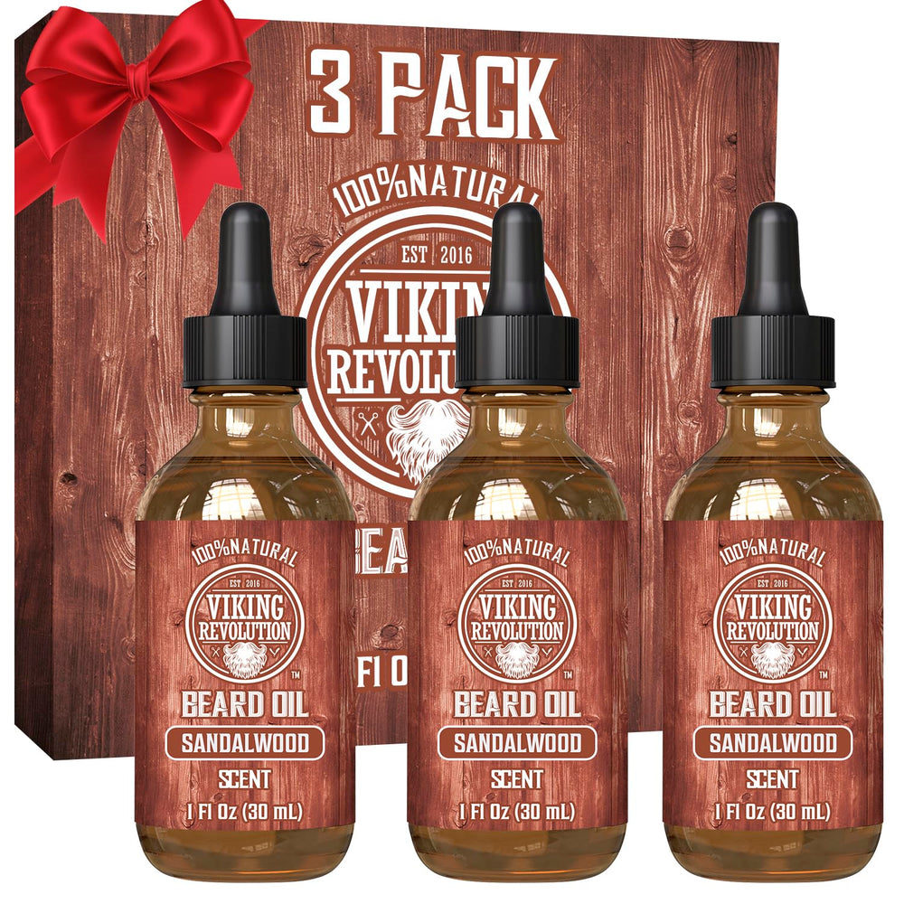 Viking Revolution huile barbe santal 3-pack — parfum durable et hydratation longue durée.