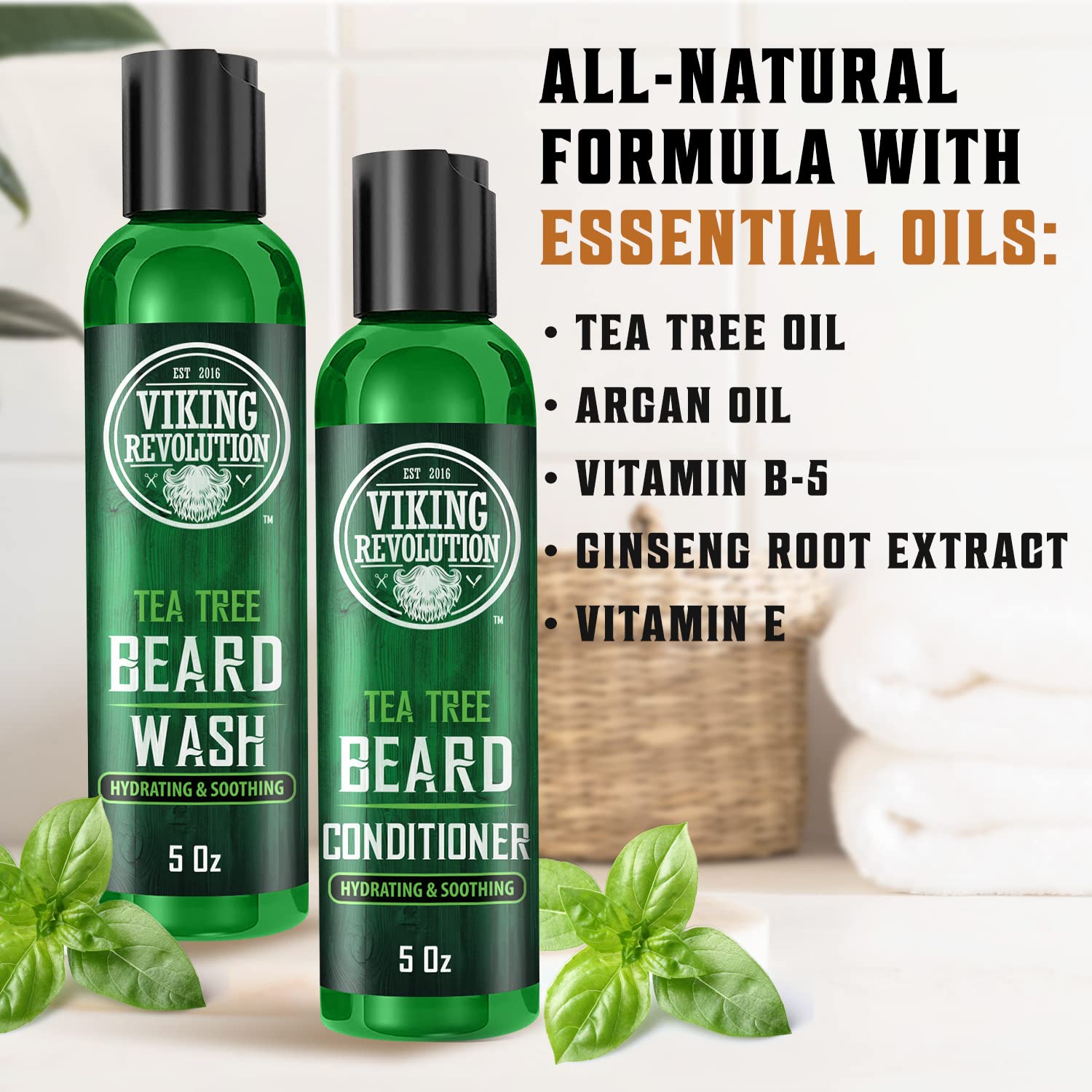 Viking Revolution Kit de Barba para cuidados diarios, presentado en su baño.