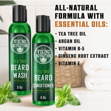 Viking Revolution Kit de Barba para cuidados diarios, presentado en su baño.