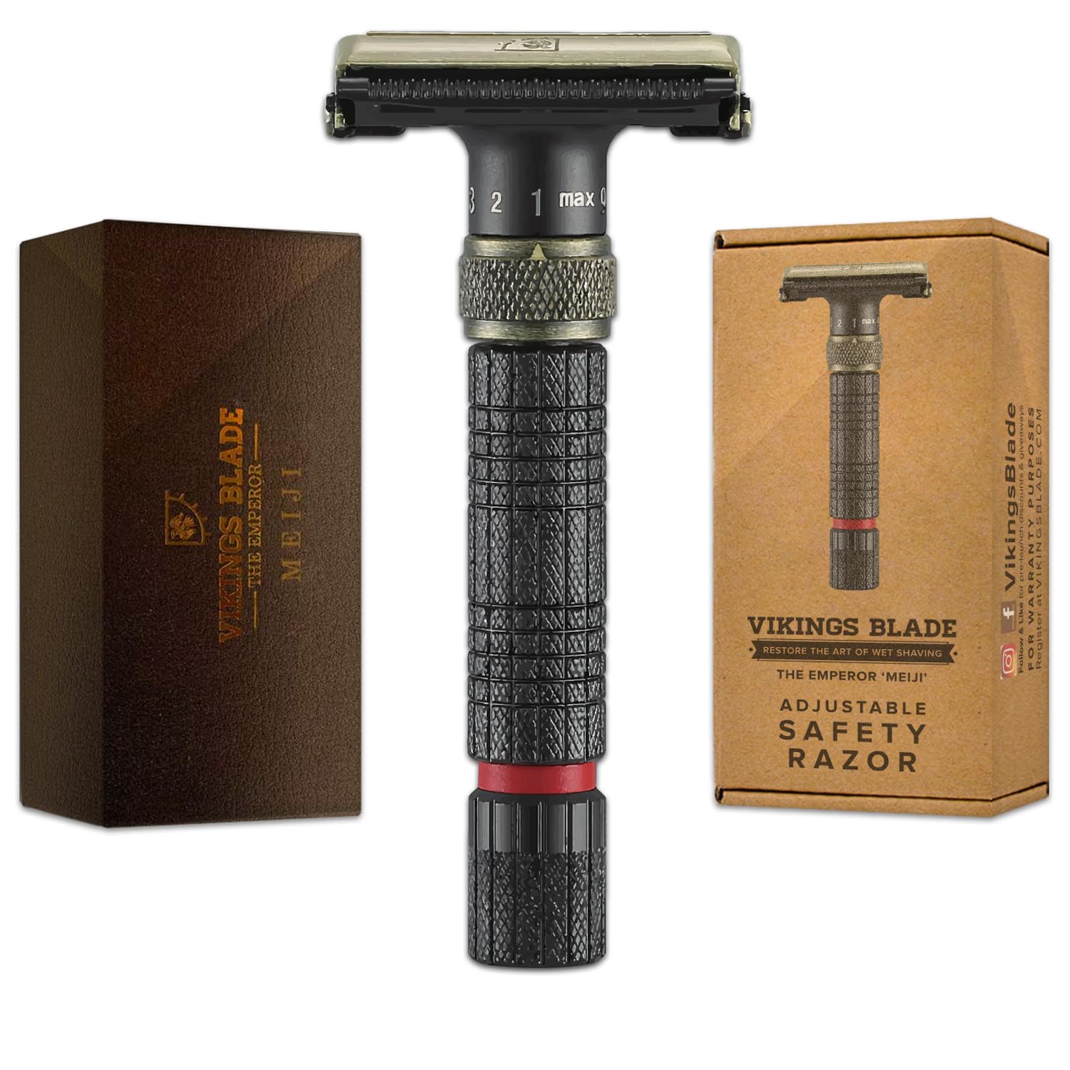 Vikings Blade Emperador Meiji, cabezal ajustable para afeitado suave y control preciso.