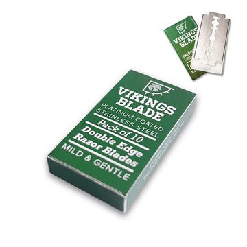 Hojas Vikings Blade en caja, afeitado doble filo suave y seguro para uso diario.
