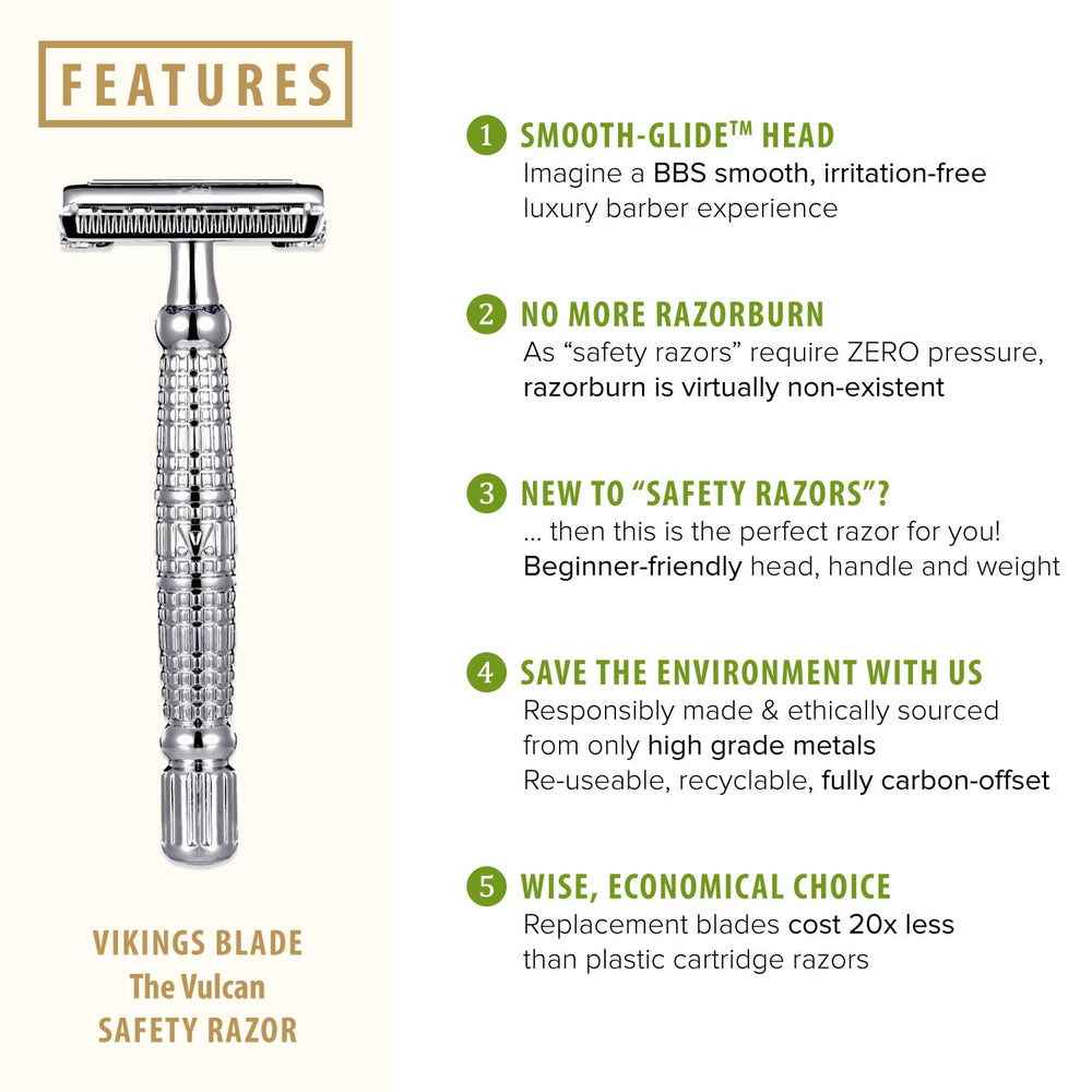 Hojas de acero sueco platinadas para deslizamiento suave y afeitado eficaz.
