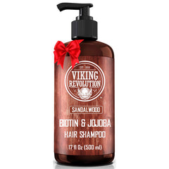 Champú Viking Revolution de Sandalo con biotina y jojoba, botella con dispensador para uso diario.