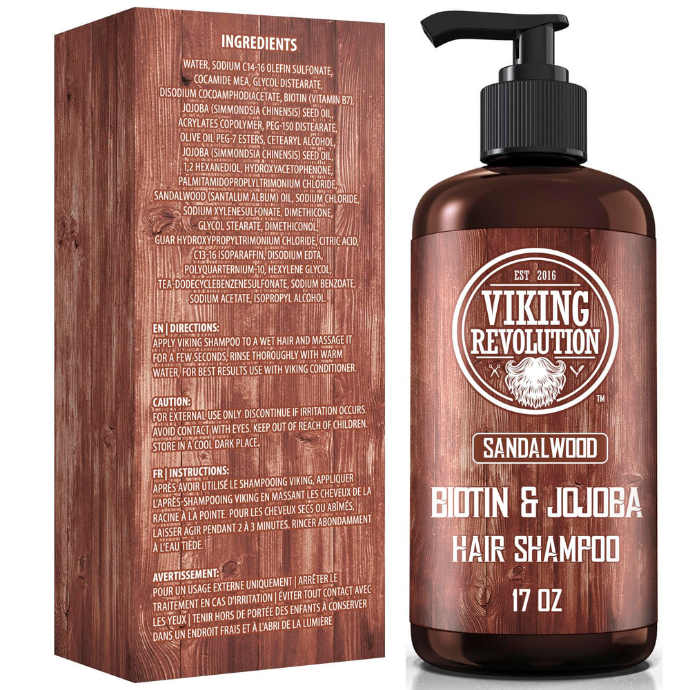 Viking Revolution Champú para cabello masculino, retiene humedad gracias a jojoba y sándalo.