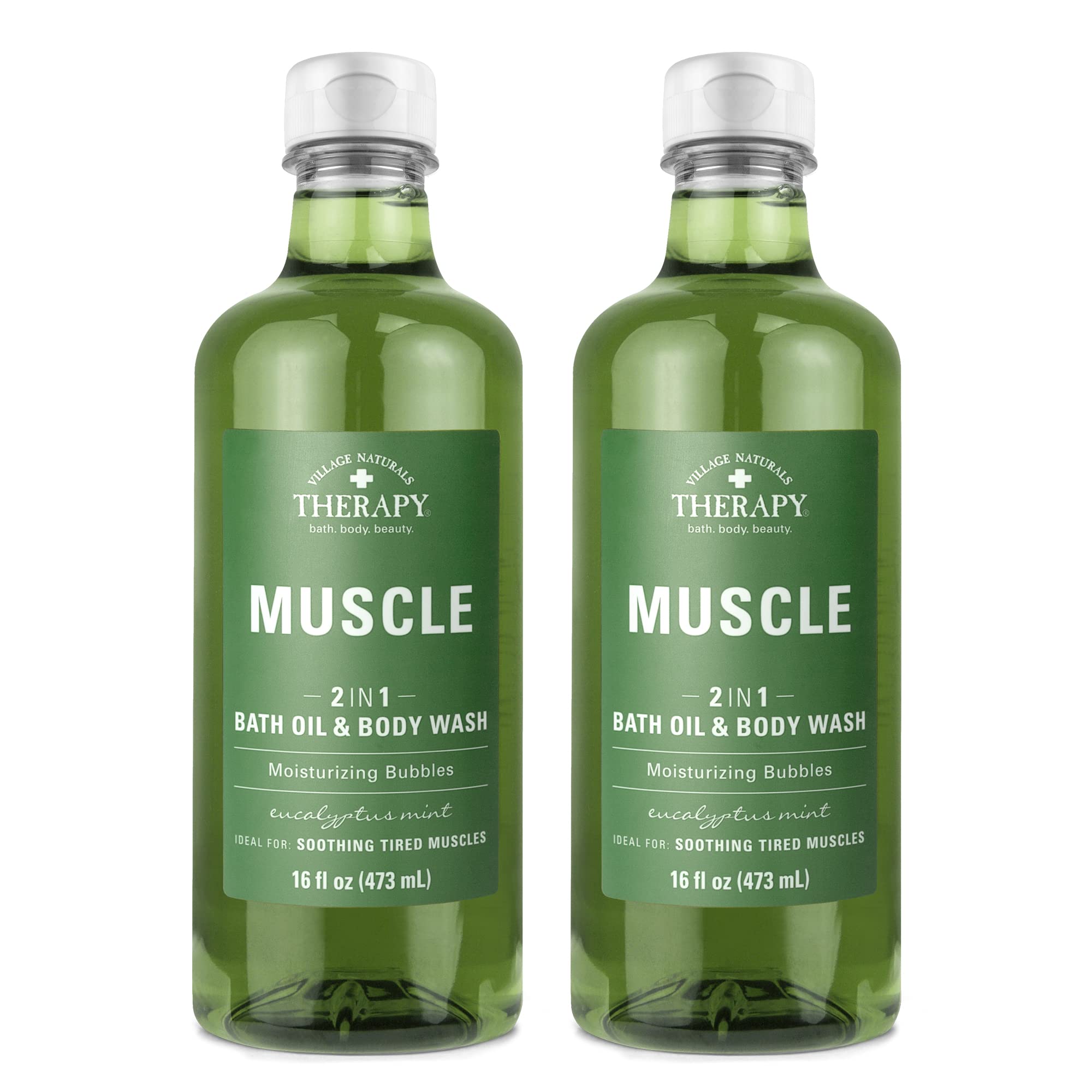 Village Naturals Therapy Muscle Foaming Bath Oil muestra la botella para un relax aromático.