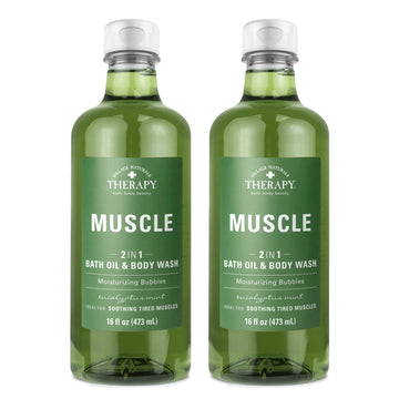 Village Naturals Therapy Muscle Foaming Bath Oil muestra la botella para un relax aromático.
