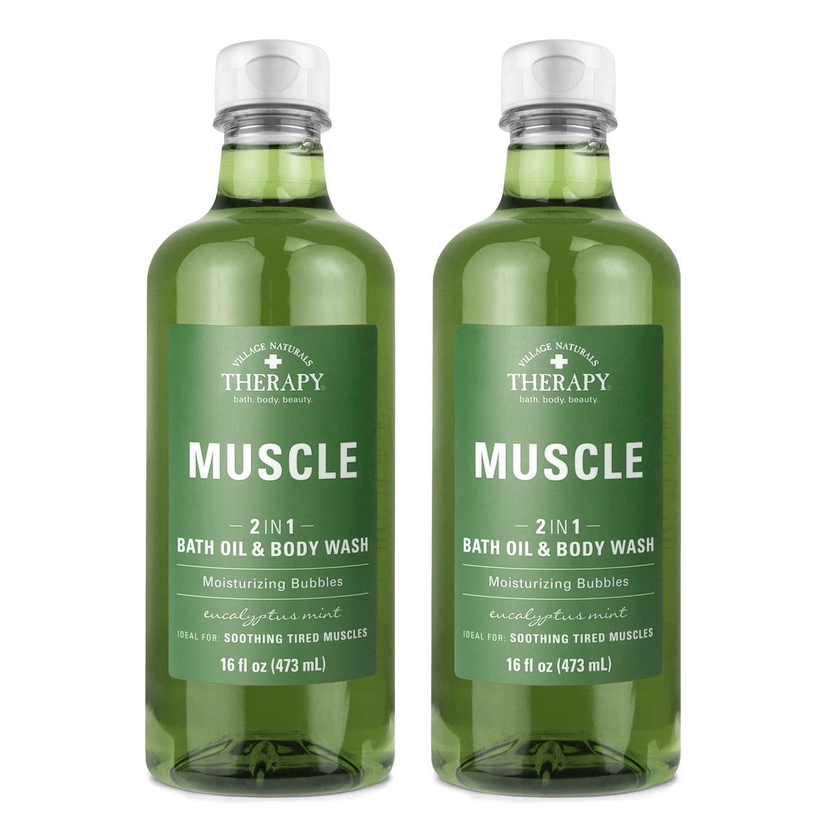 Village Naturals Therapy Muscle Foaming Bath Oil muestra la botella para un relax aromático.