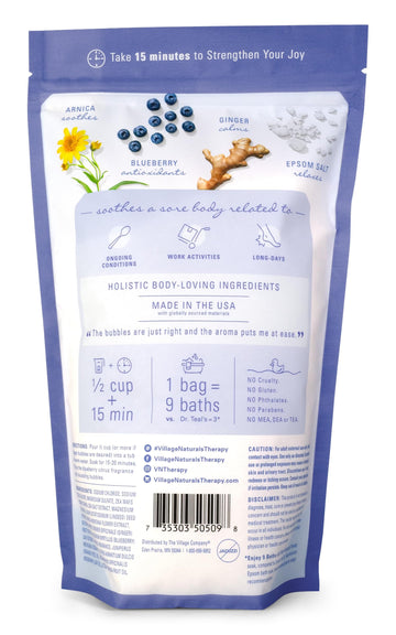 Village Naturals Therapy Comfort Bath, fragancia arándano cítrico para baño vigorizante.