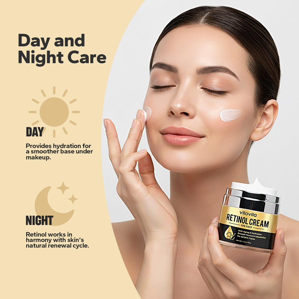 ViloVila Retinol Crema: aplicación en mano para piel fresca e hidratada.