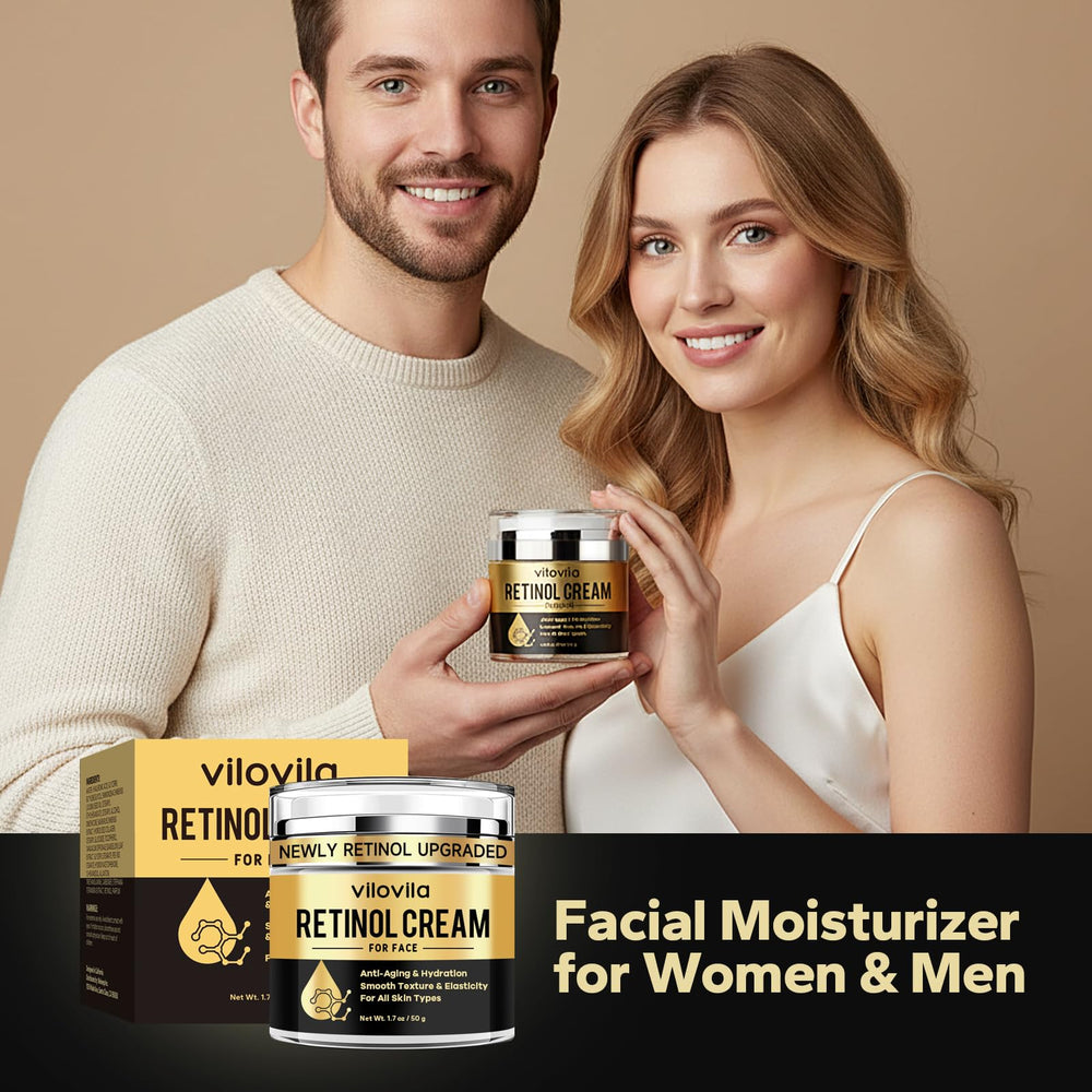 ViloVila Retinol Crema: etiqueta resalta ácido hialurónico para hidratación duradera.