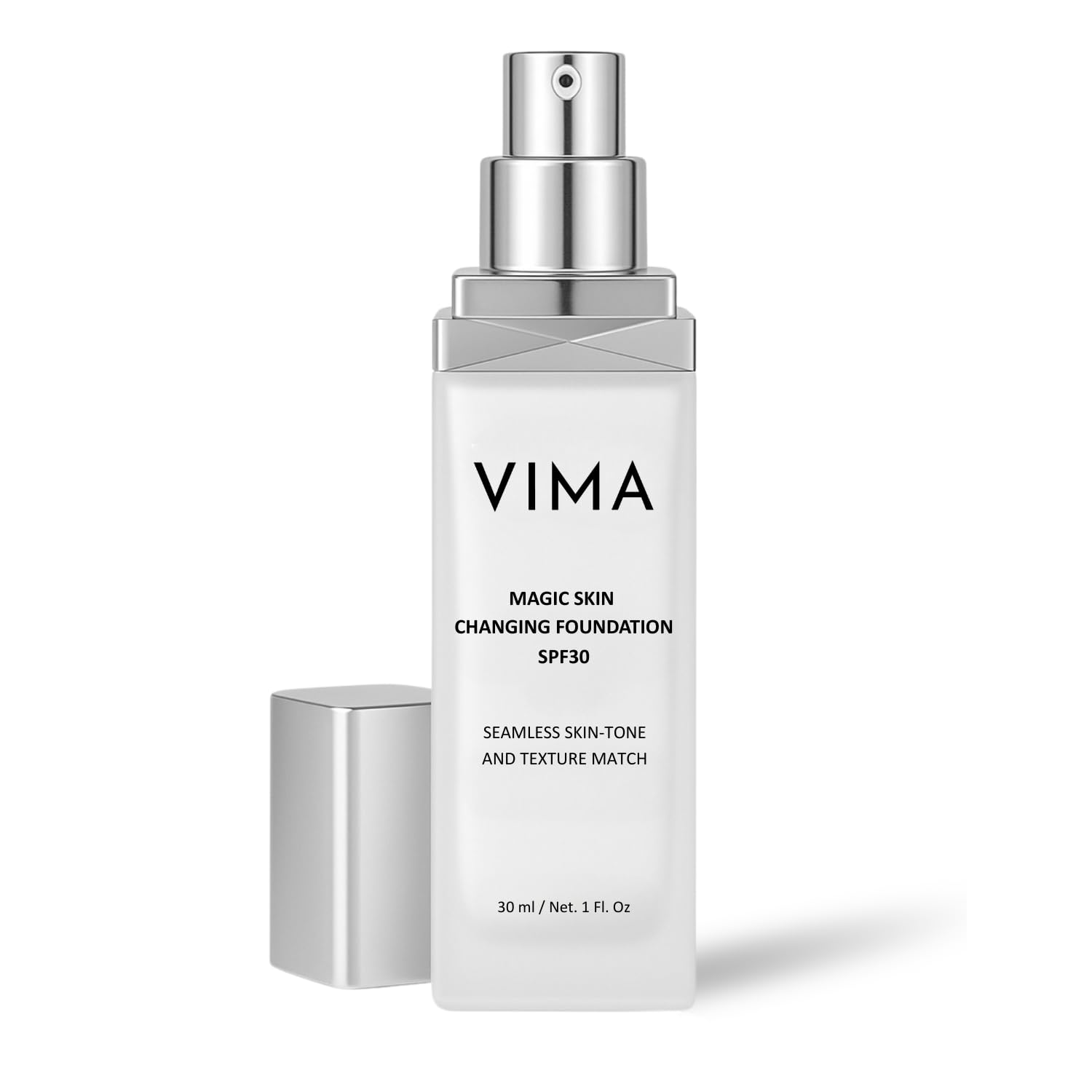 Base Vima Cosmetics cambia de tono en la botella, cobertura uniforme y natural.