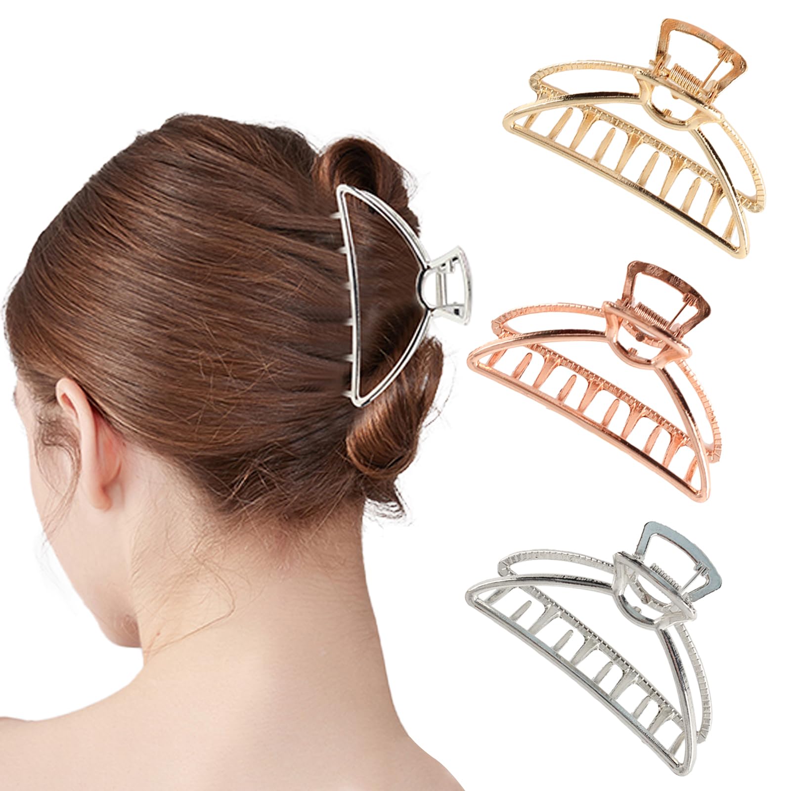 VinBee clips metálicos para cabello mediano, conjunto de tres, sujeción segura para peinados diarios.
