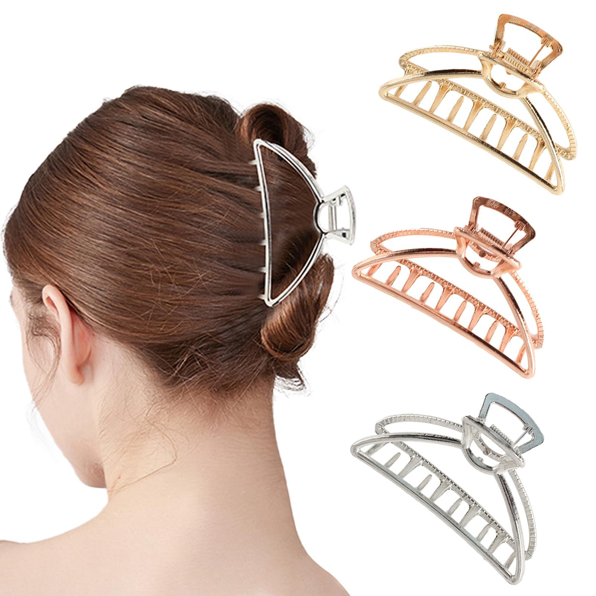 VinBee clips metálicos para cabello mediano, conjunto de tres, sujeción segura para peinados diarios.
