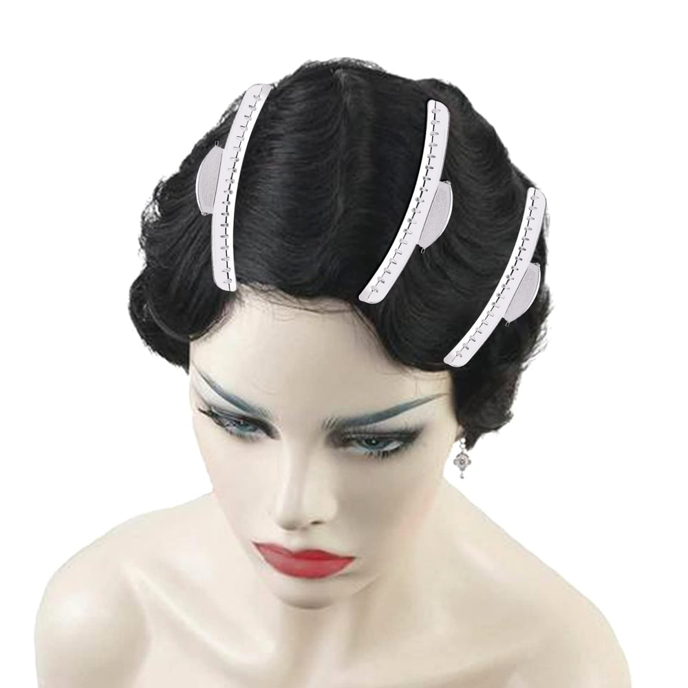 Pinzas de onda vintage, acabado plateado para múltiples looks.