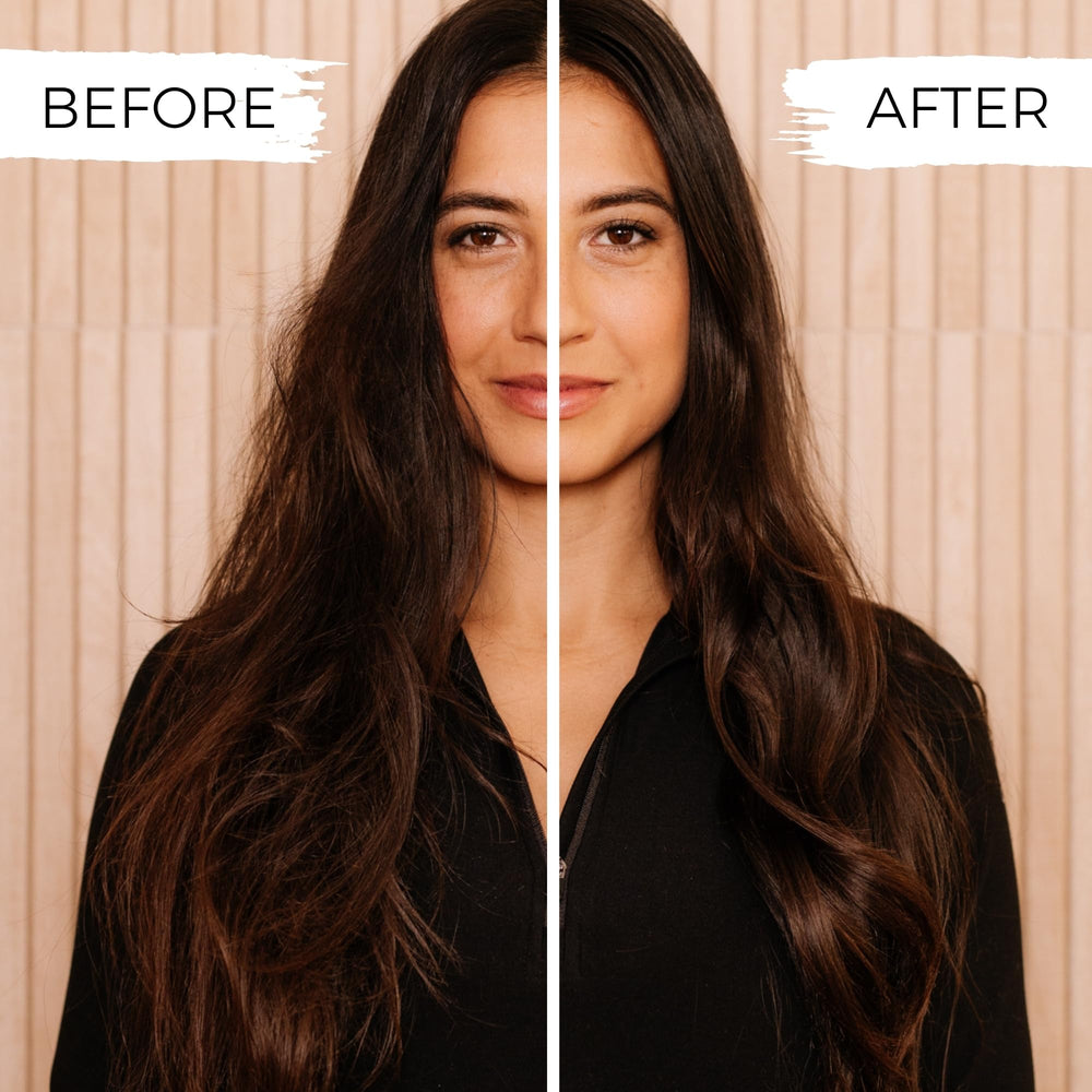 Aplicación de Viori Cascada Oculta en cabello húmedo, facilita peinado suave.