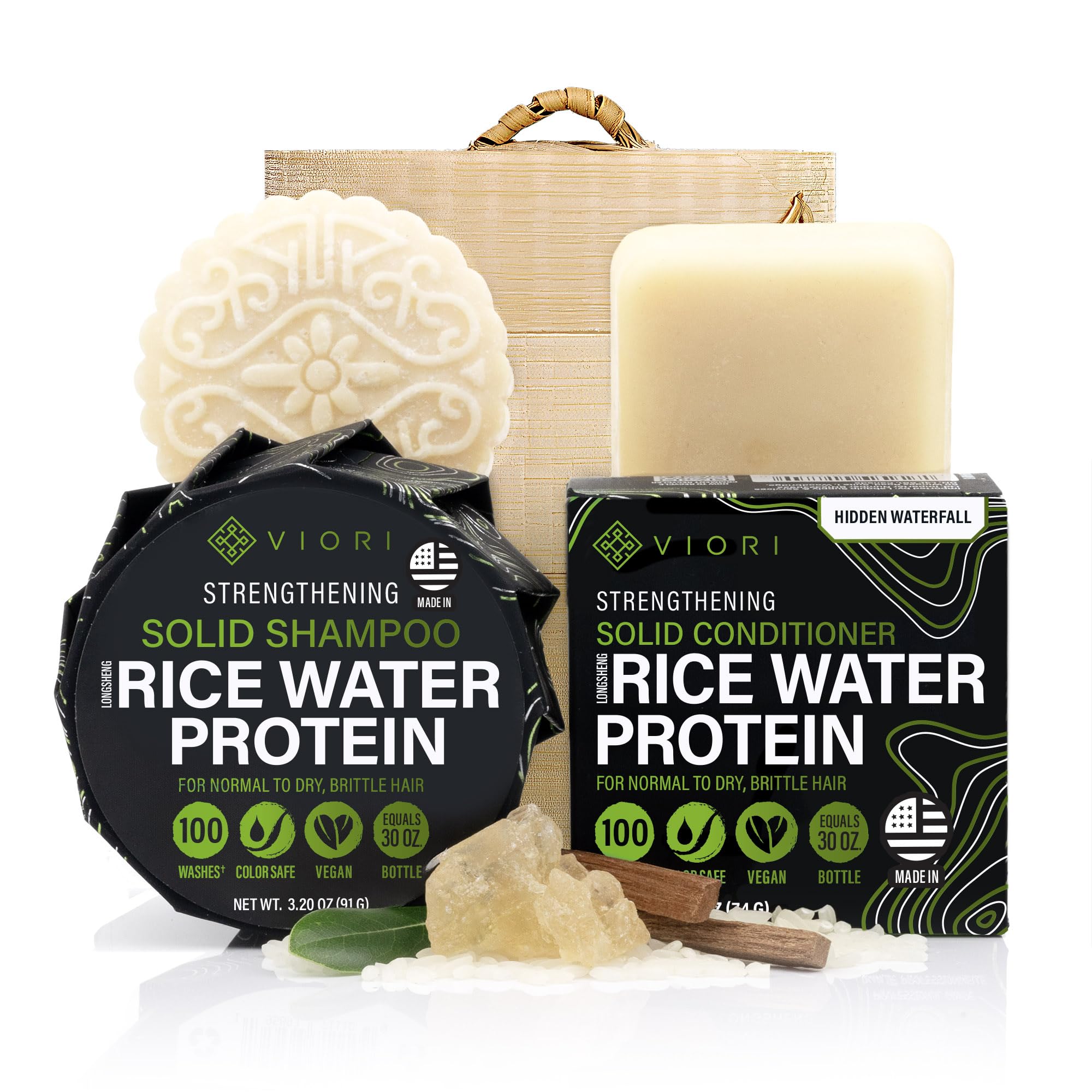 Barre-shampoing Viori chute cachée, nettoyage naturel et parfum délicat.