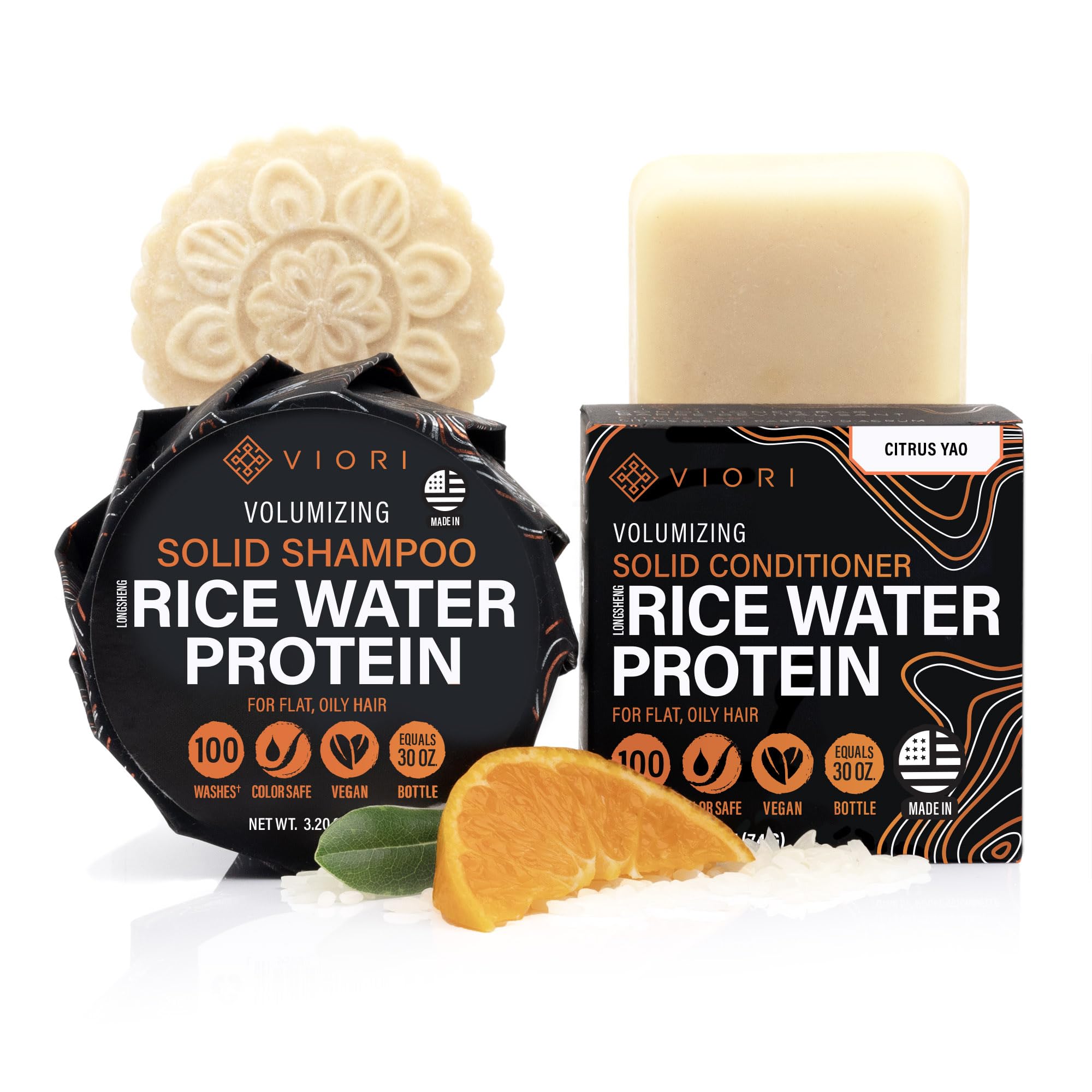 Viori Citrus Yao conjunto champú-barra, lavado sin envases para viajar.