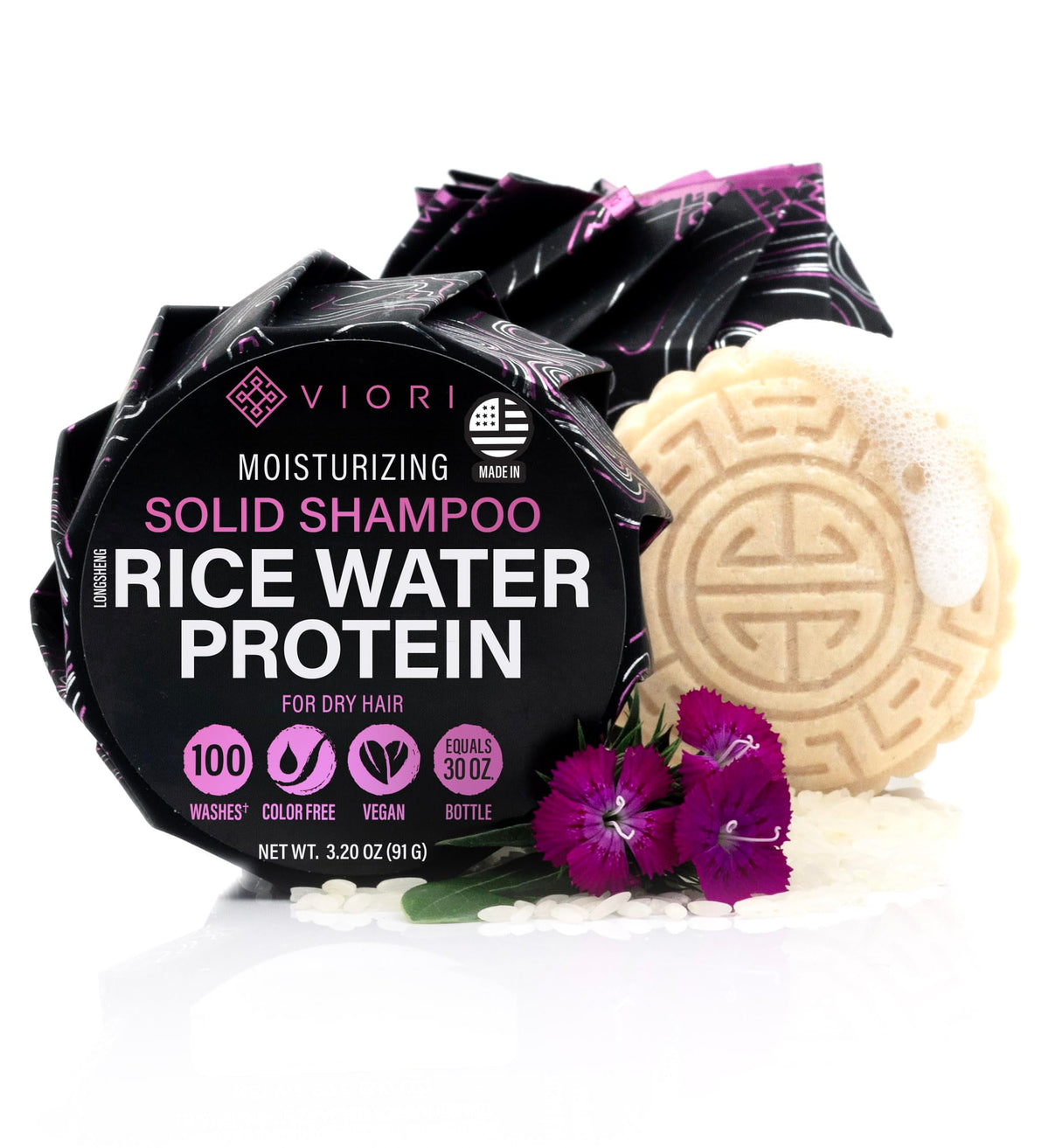 Viori barra champú Terraza Jardín con agua de arroz, ideal para uso diario.