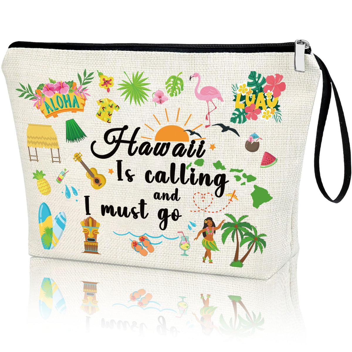 Virfuntaki bolsa Hawaii con diseño en lino, ideal para cosméticos y viajes.
