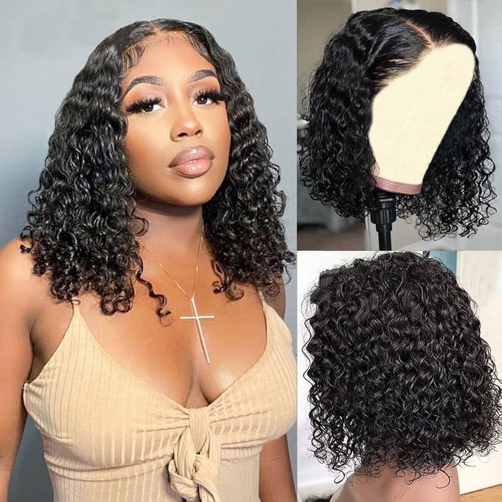 Virginess wig cabello humano sin pegamento, bob rizos profundos, 10 pulgadas, uso fácil.