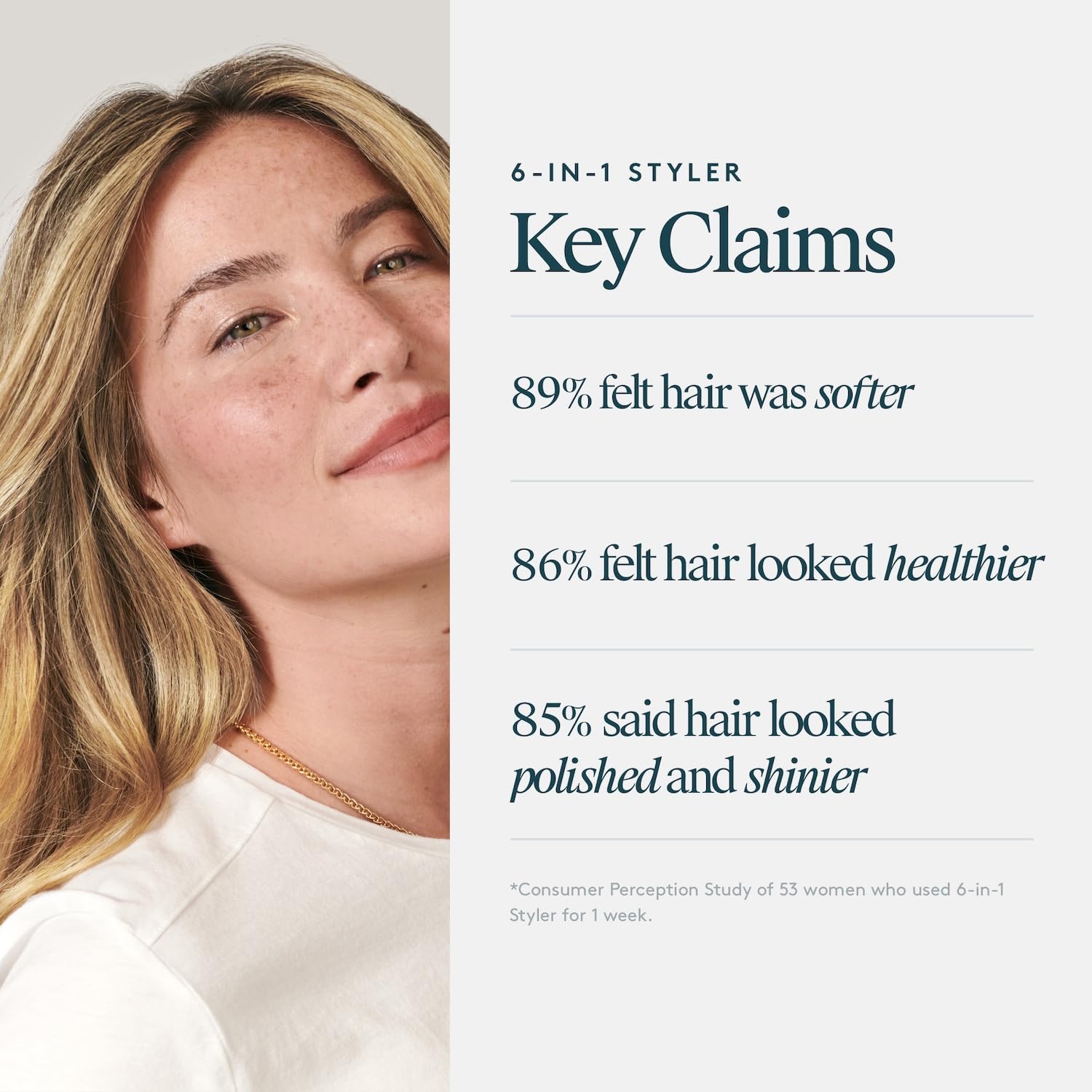 Résidu nul grâce à la texture légère de Virtue 6-en-1 Styler.